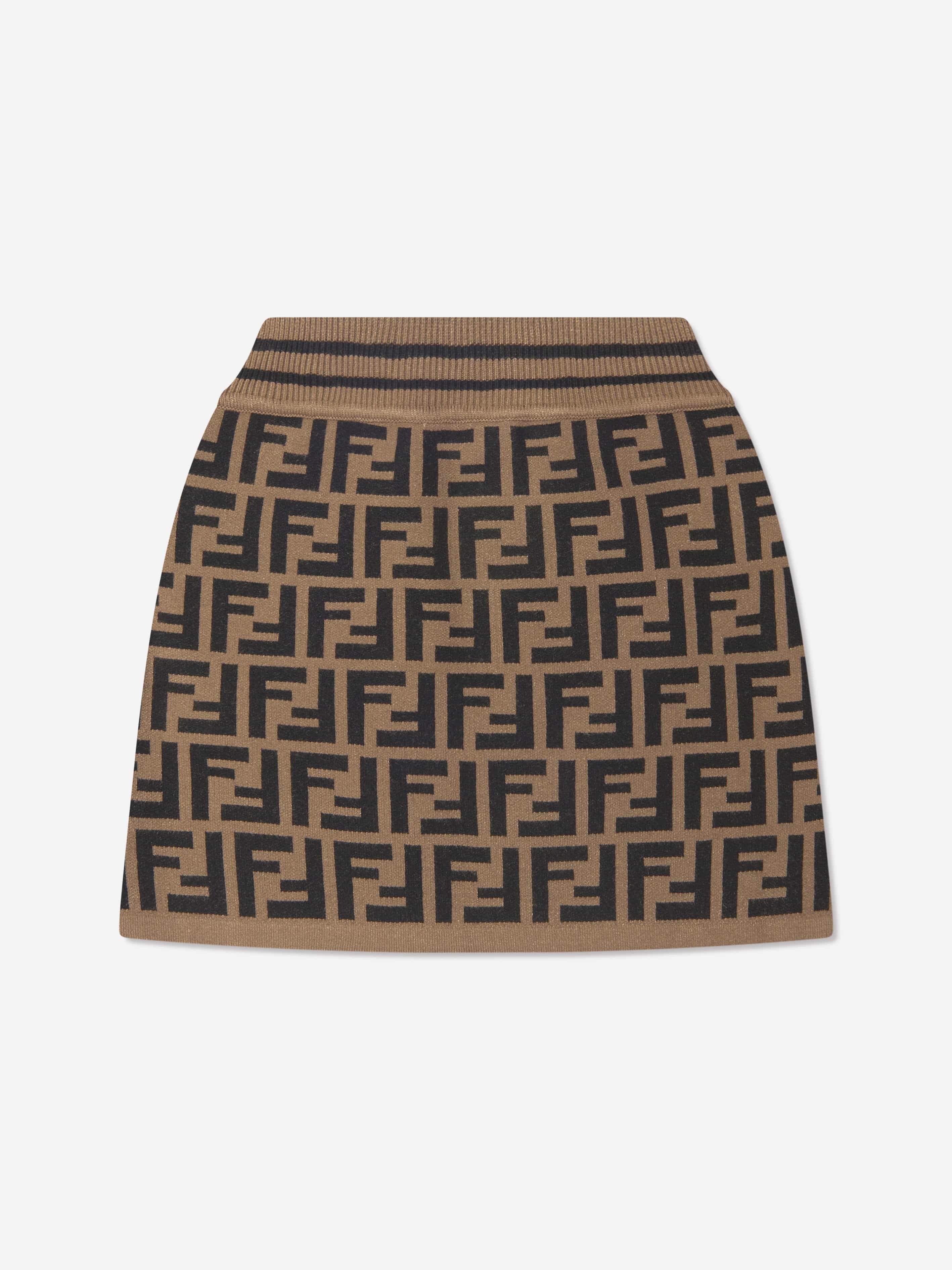 Fendi Kids Fendi Girls FF Logo Knitted Skirt in Brown | Childsplay
