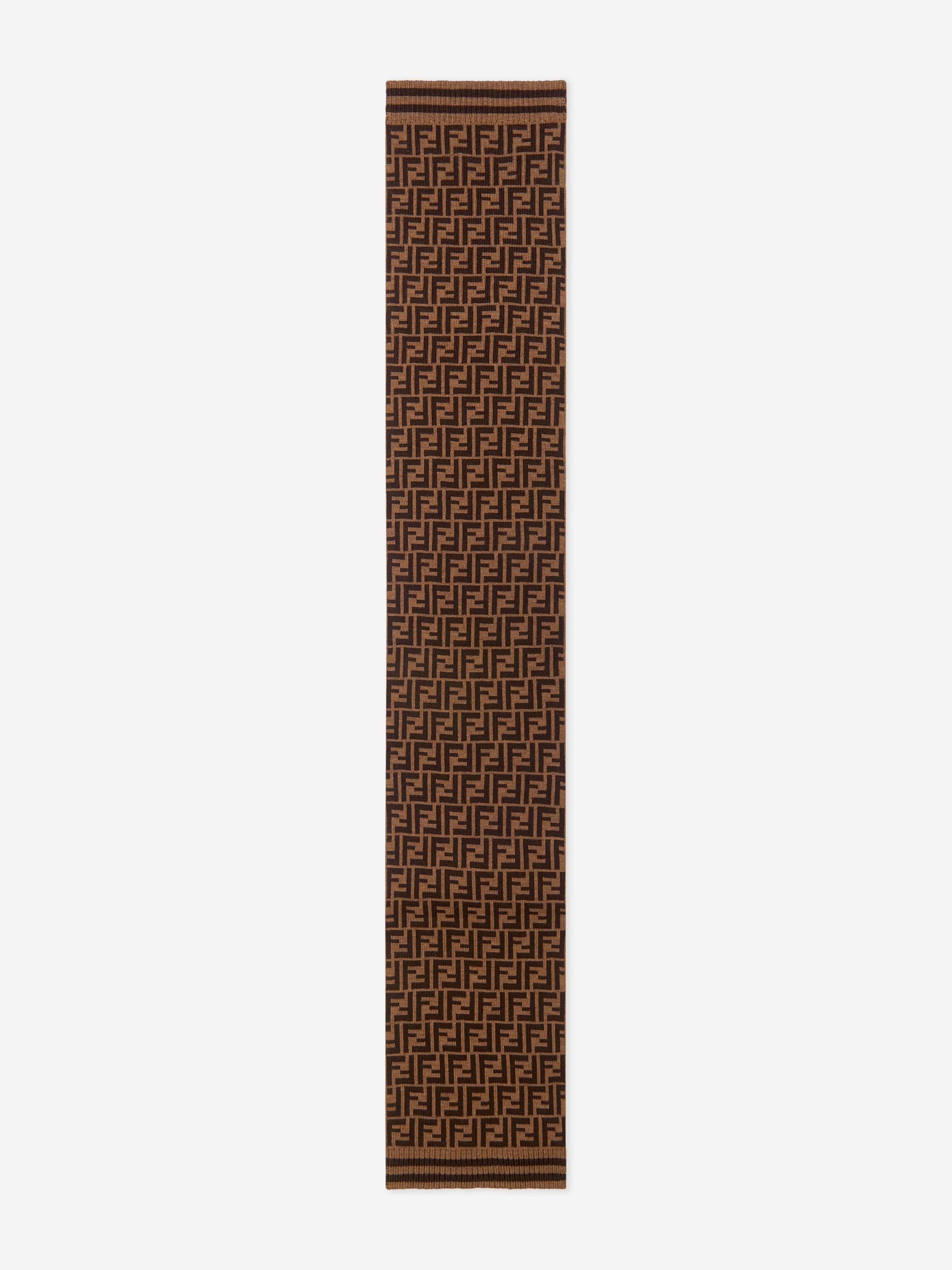 Fendi Kids Wool Logo Scarf in Brown