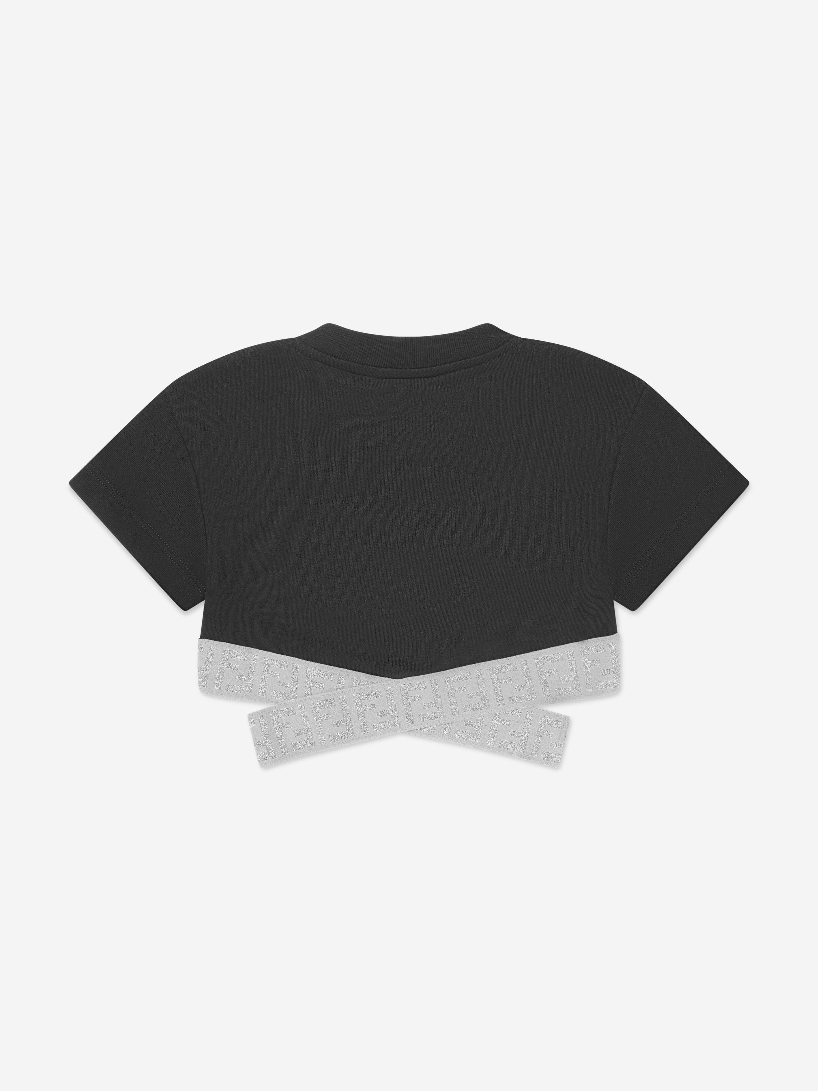 Fendi Girls Cropped FF Logo Top in Black | Childsplay Clothing