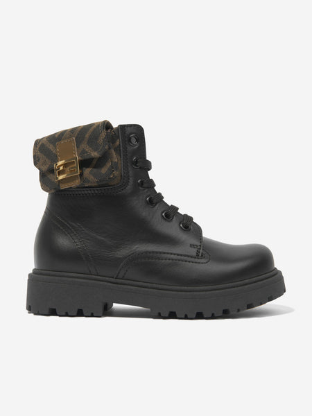 Fendi Kids Leather Baguette Biker Boots in Black | Childsplay Clothing