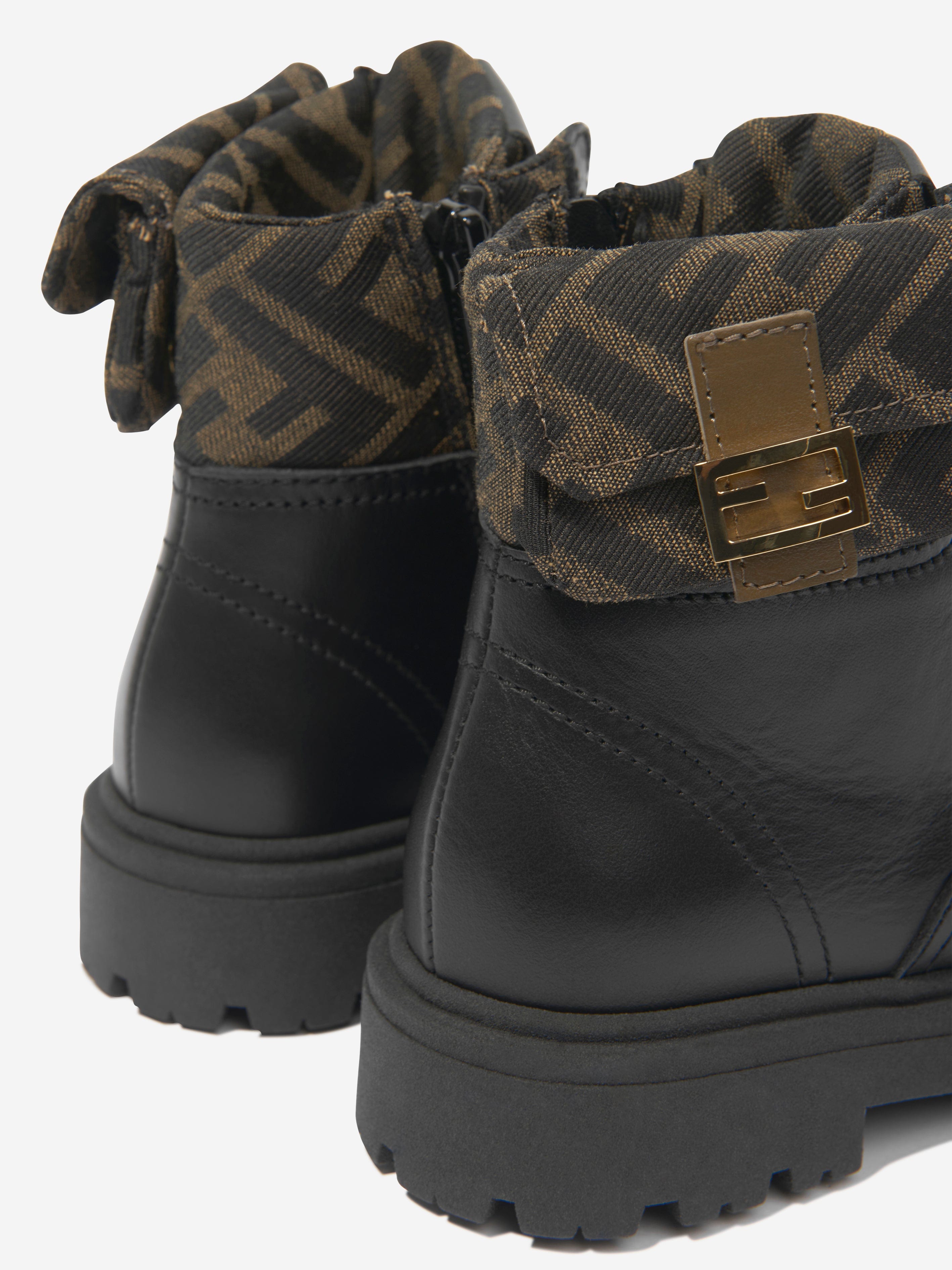 Fendi Kids Leather Baguette Biker Boots in Black | Childsplay Clothing