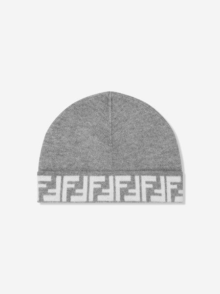 Fendi Kids FF Logo Reversible Beanie in Grey | Childsplay Clothing