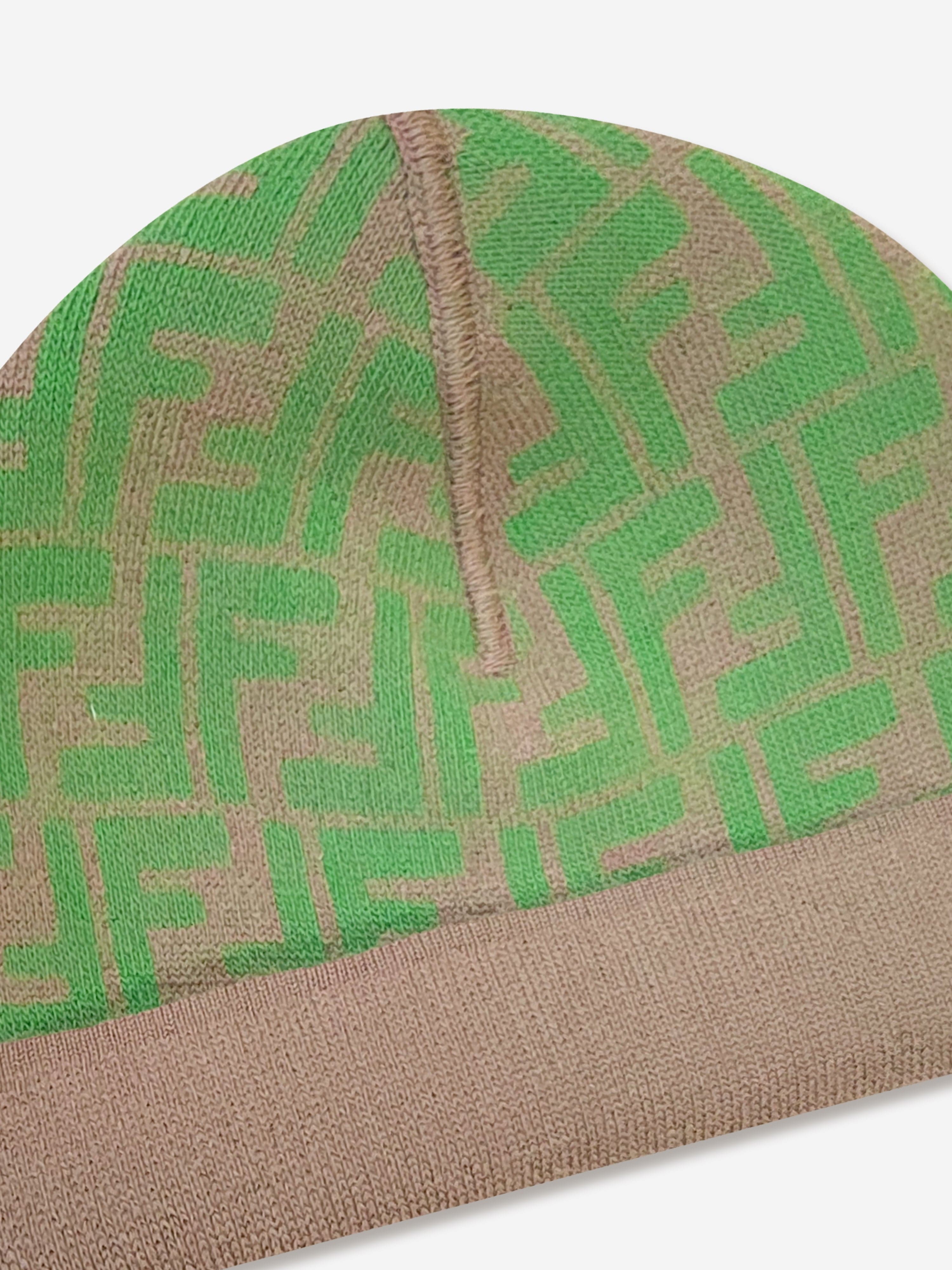 Fendi Kids FF Logo Reversible Beanie in Beige | Childsplay Clothing