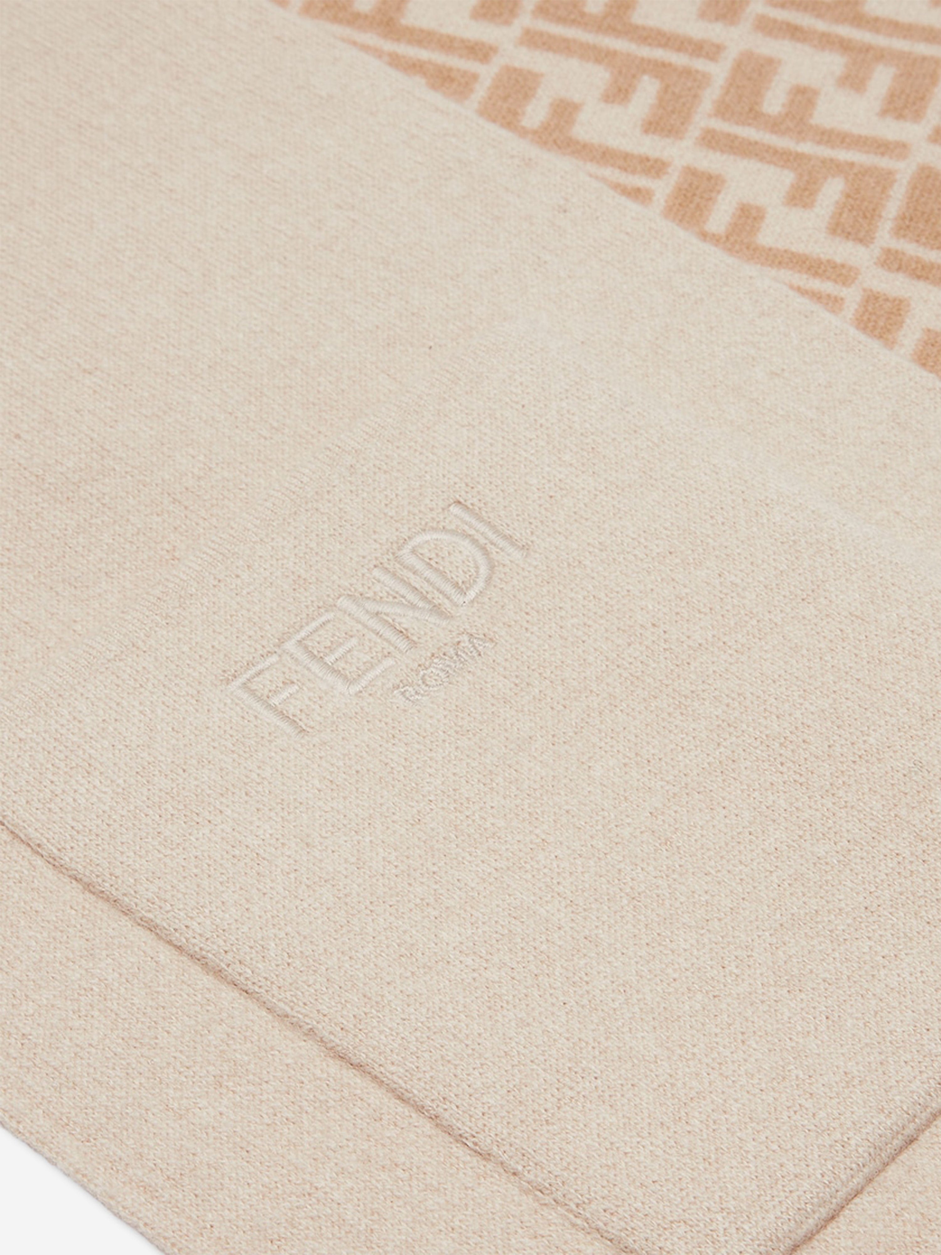 Fendi Kids Fendi Kids Wool FF Reversible Scarf in Beige