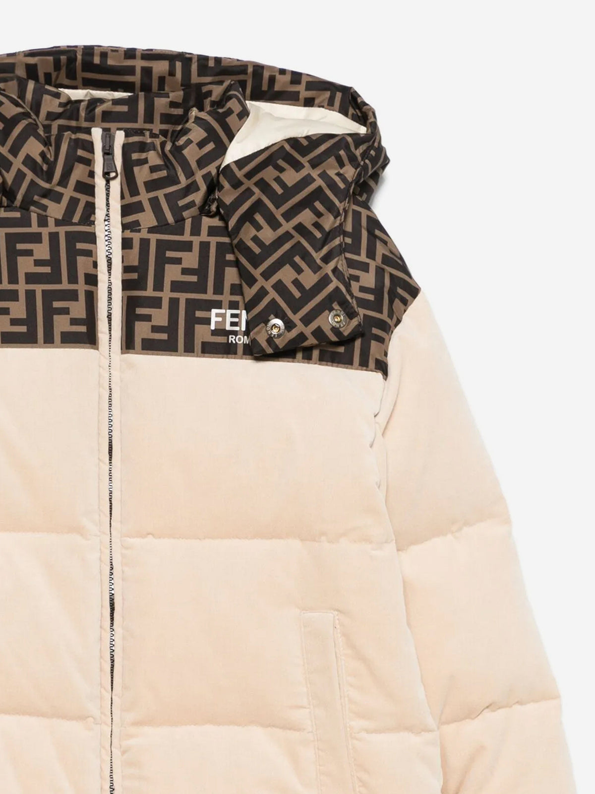 Fendi Kids Down Padded Puffer Jacket in Beige | Childsplay Clothing