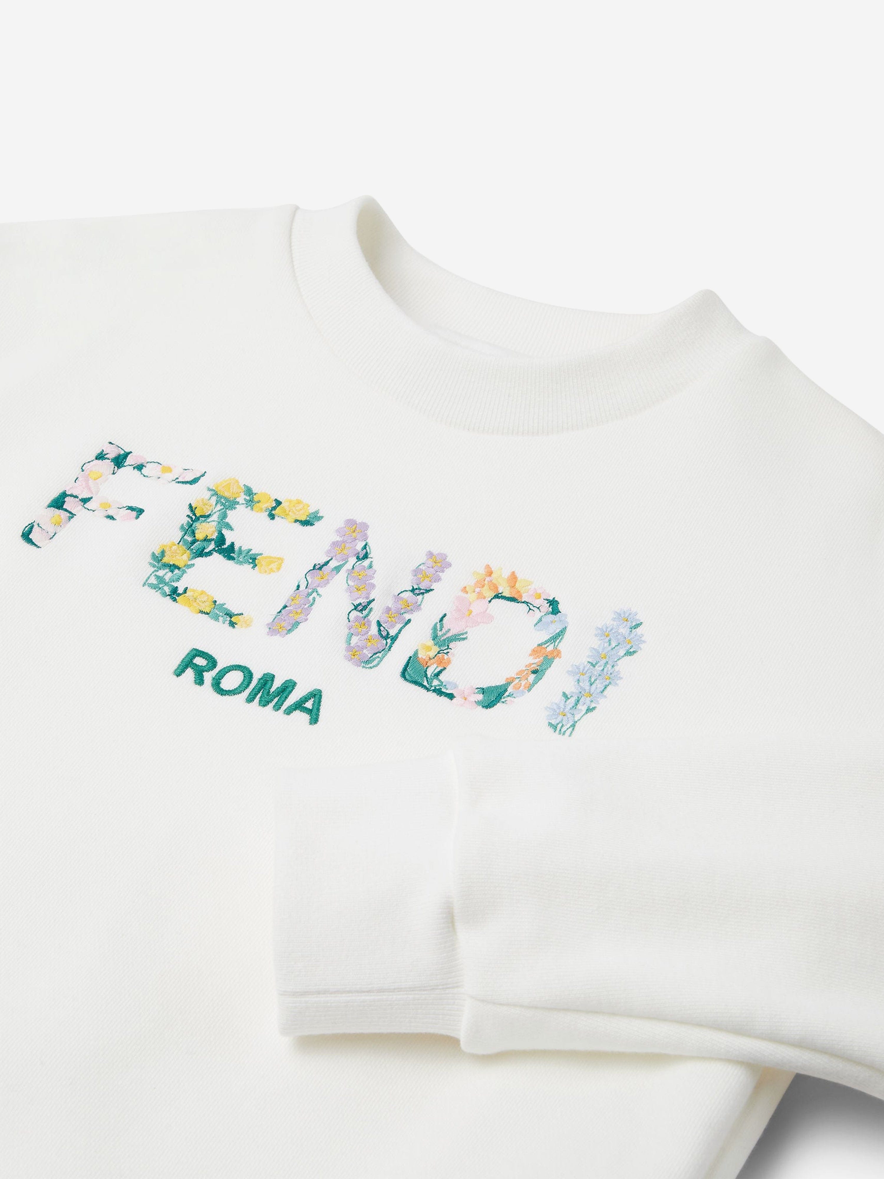 Fendi Girls Logo Sweatshirt in White | Childsplay Clothing