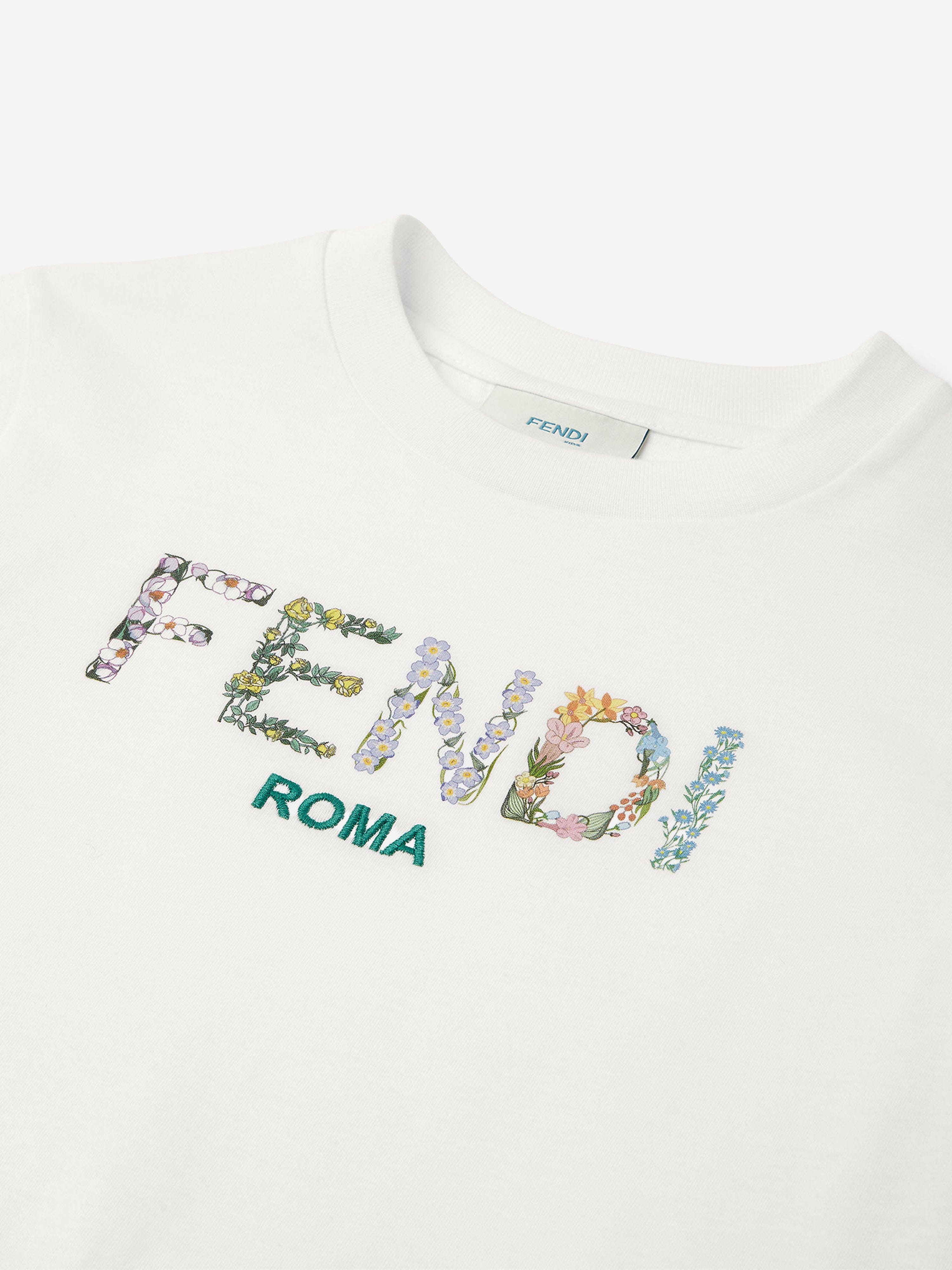 Fendi Girls Logo T-Shirt in White | Childsplay Clothing