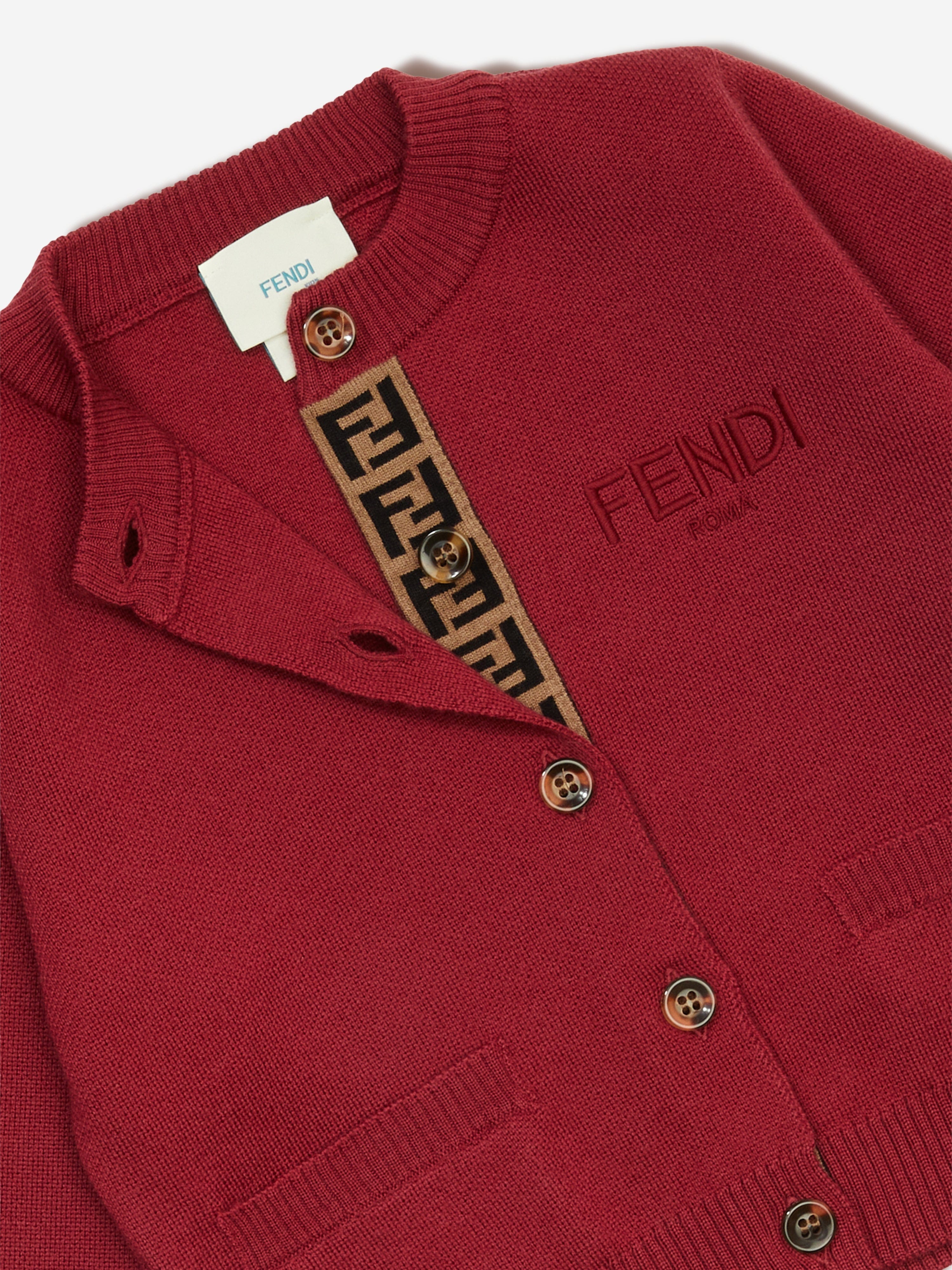 Fendi Girls Wool Knit Logo Cardigan in Red | Childsplay Clothing