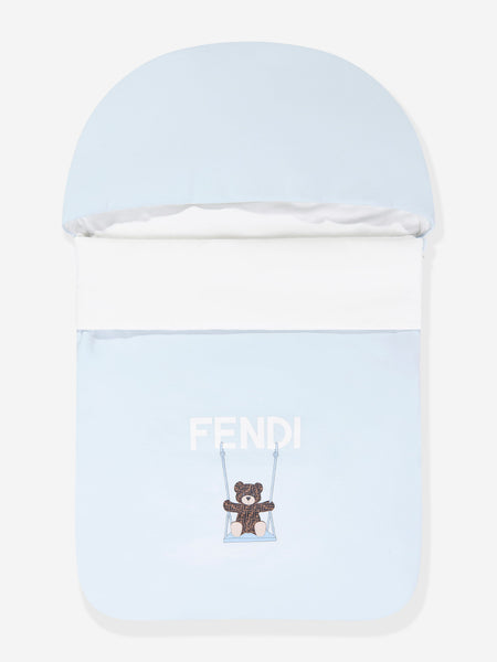 Fendi Baby Boys Bear Logo Nest in Blue 78cm | Designer Baby Nest