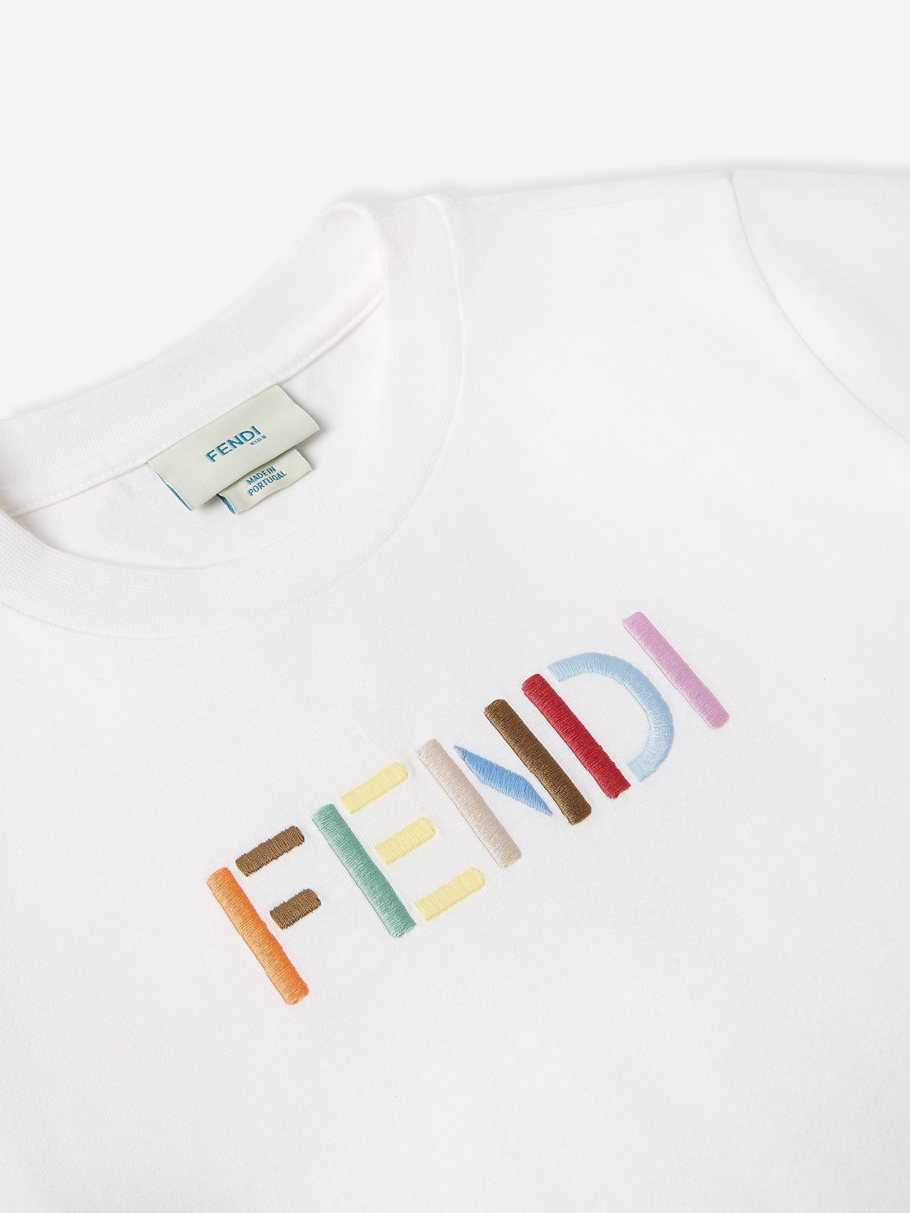 Fendi Kids Logo T-Shirt in Ivory | Designer Kids' T-Shirt