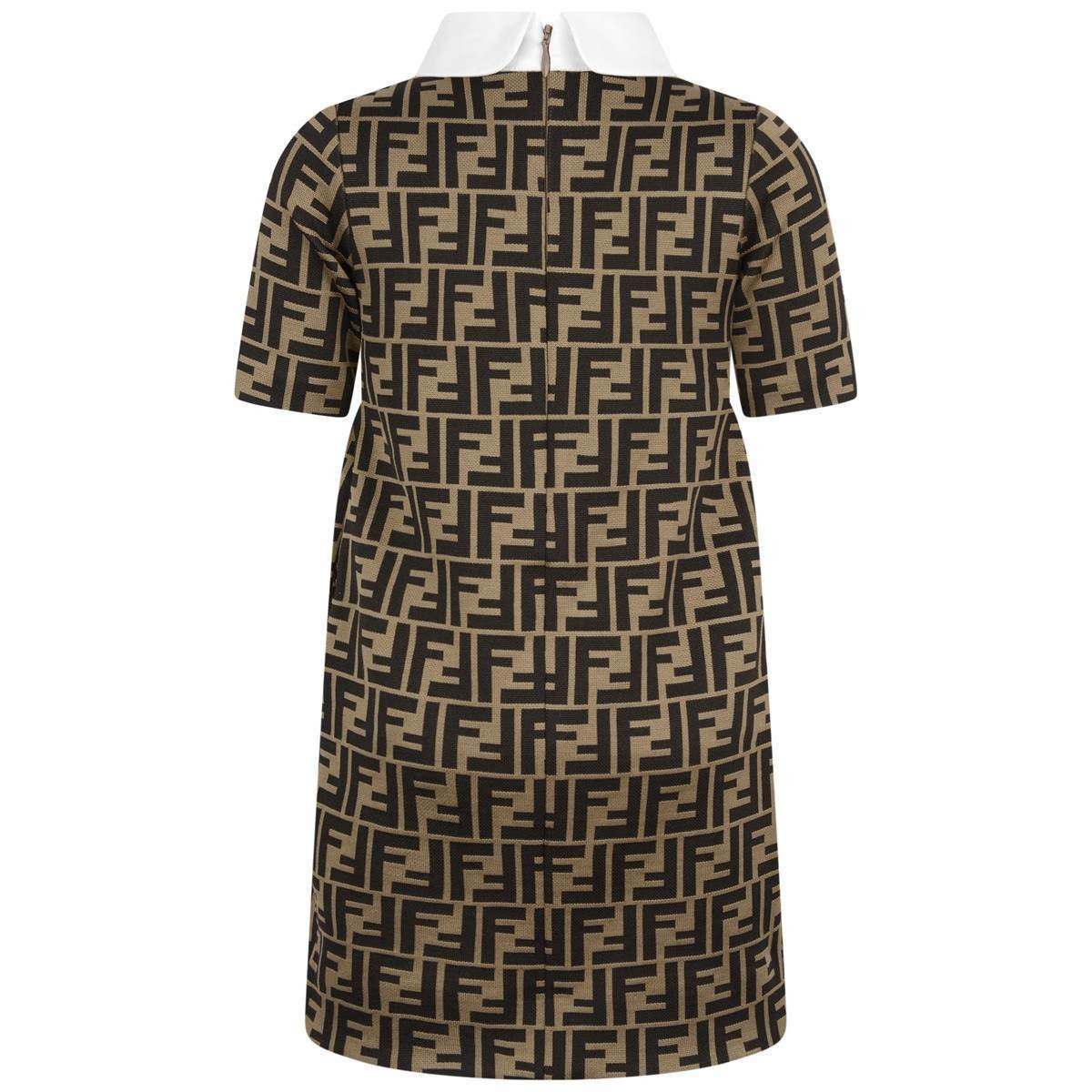 Fendi Girls FF Logo Dress in Brown