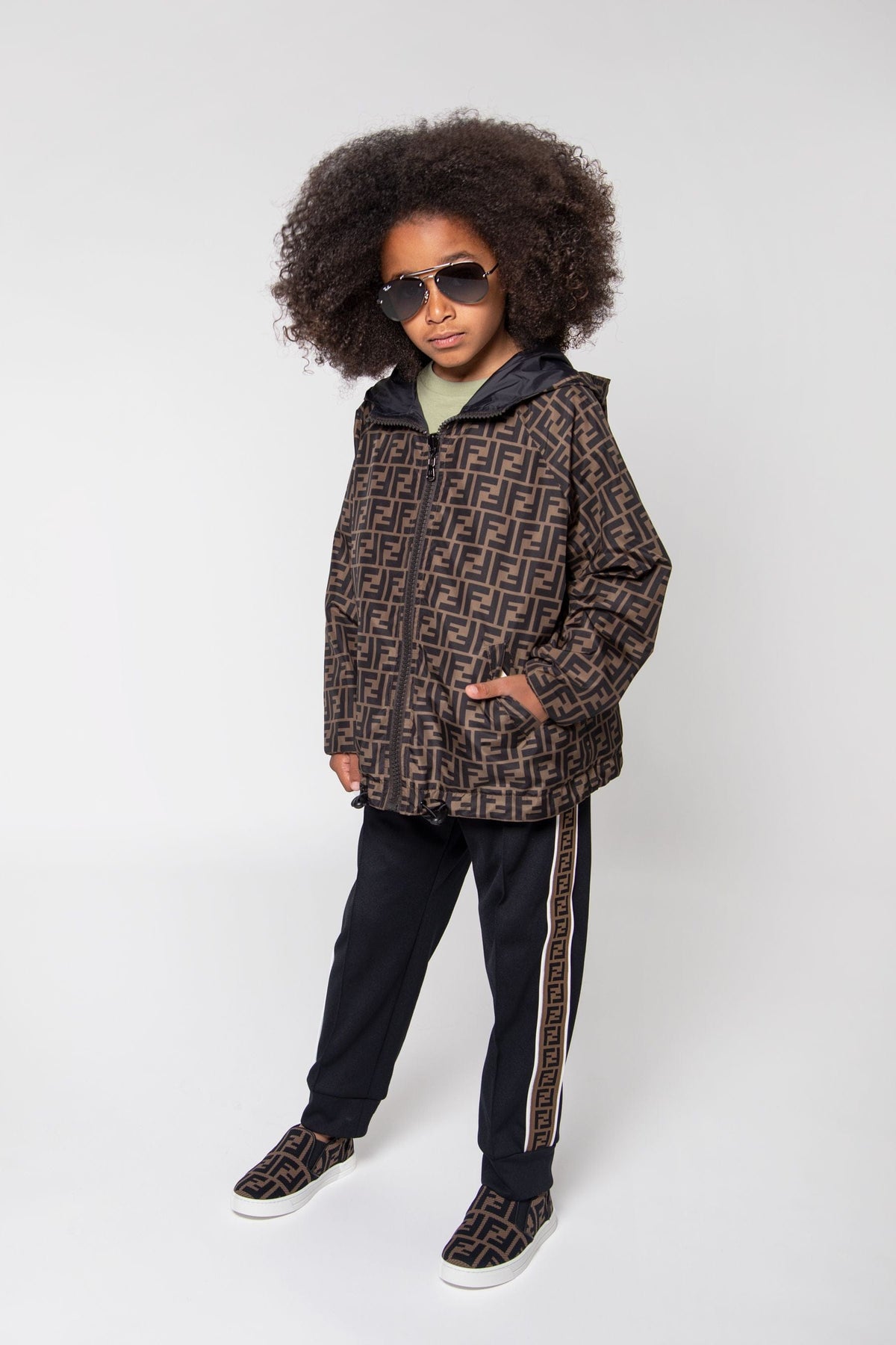 Fendi Kids Fendi Multicolor Jacket Fendi Brown FF Logo Colour 