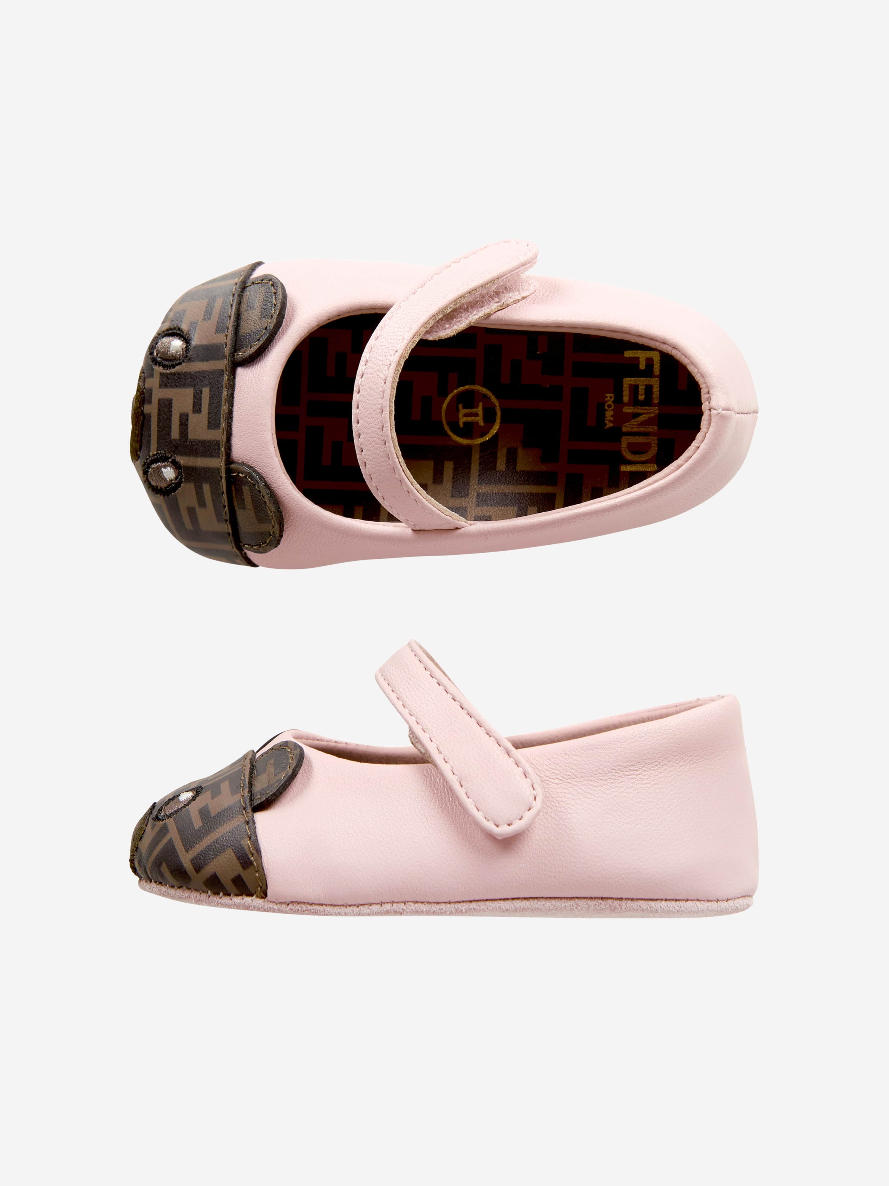 Fendi Kids Fendi Baby Girls Leather Bear Logo Shoes in Pink  