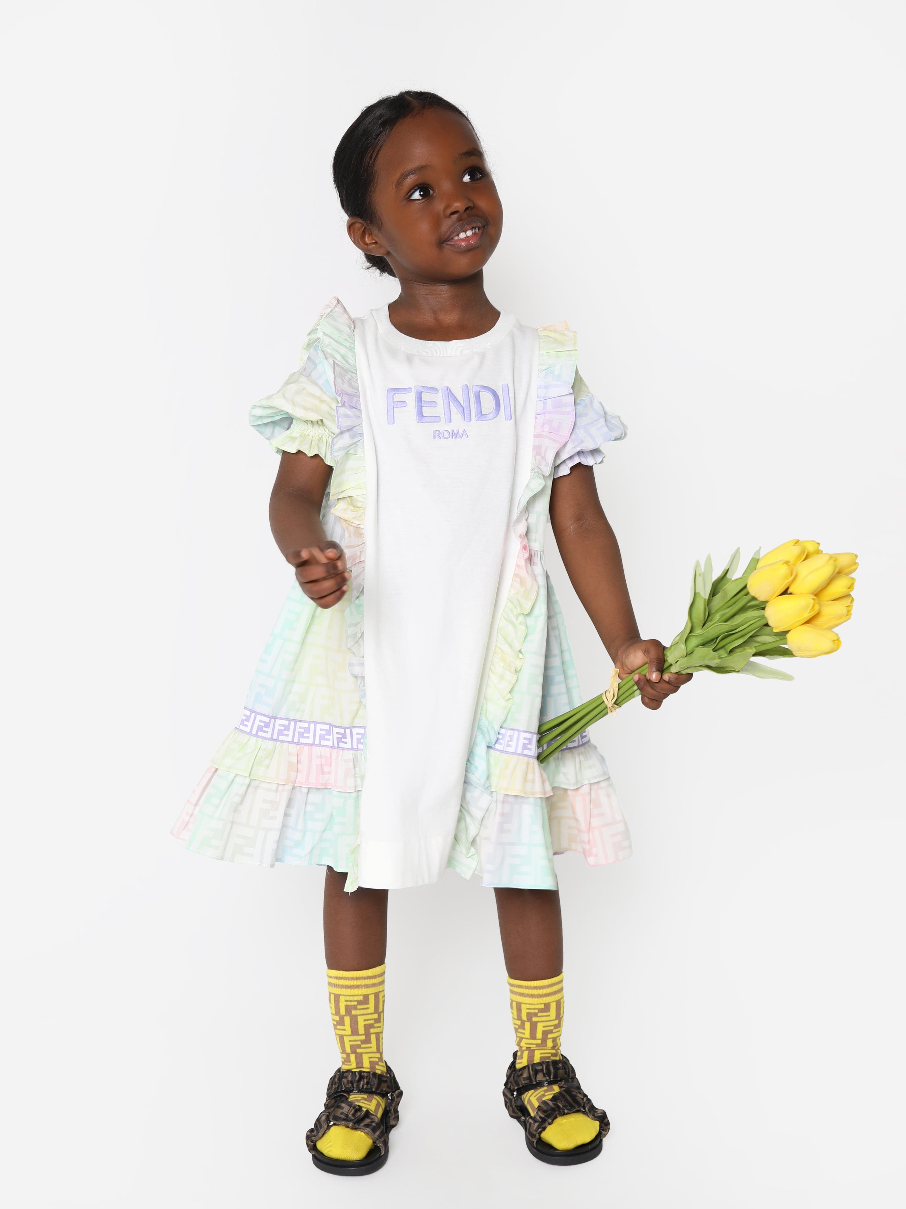 FENDI KIDS 半袖 ワンピース 12A 新品未使用タグつき！ Fendi Girls FF Logo Metaverse Dress in Multicolour | Childsplay