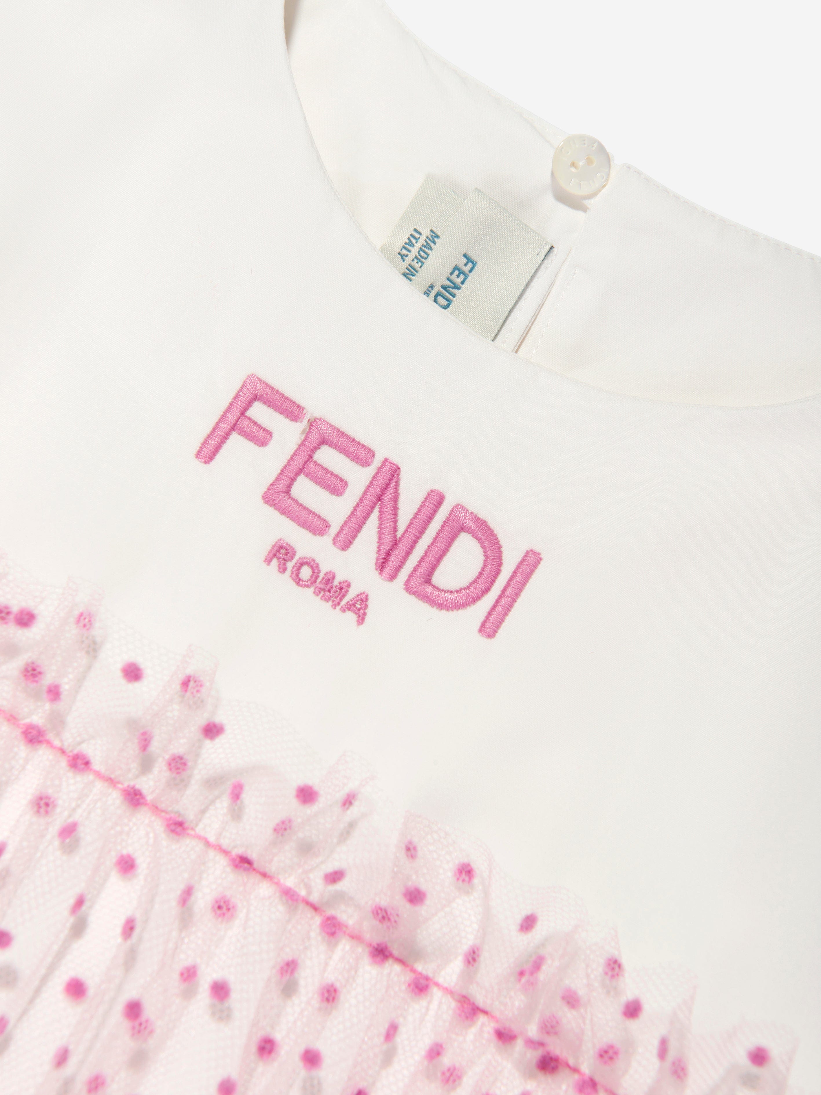 Fendi Girls Logo Tulle Dress in Pink | Childsplay Clothing Fendi Girls Logo Tulle Dress in Pink | Childsplay Clothing