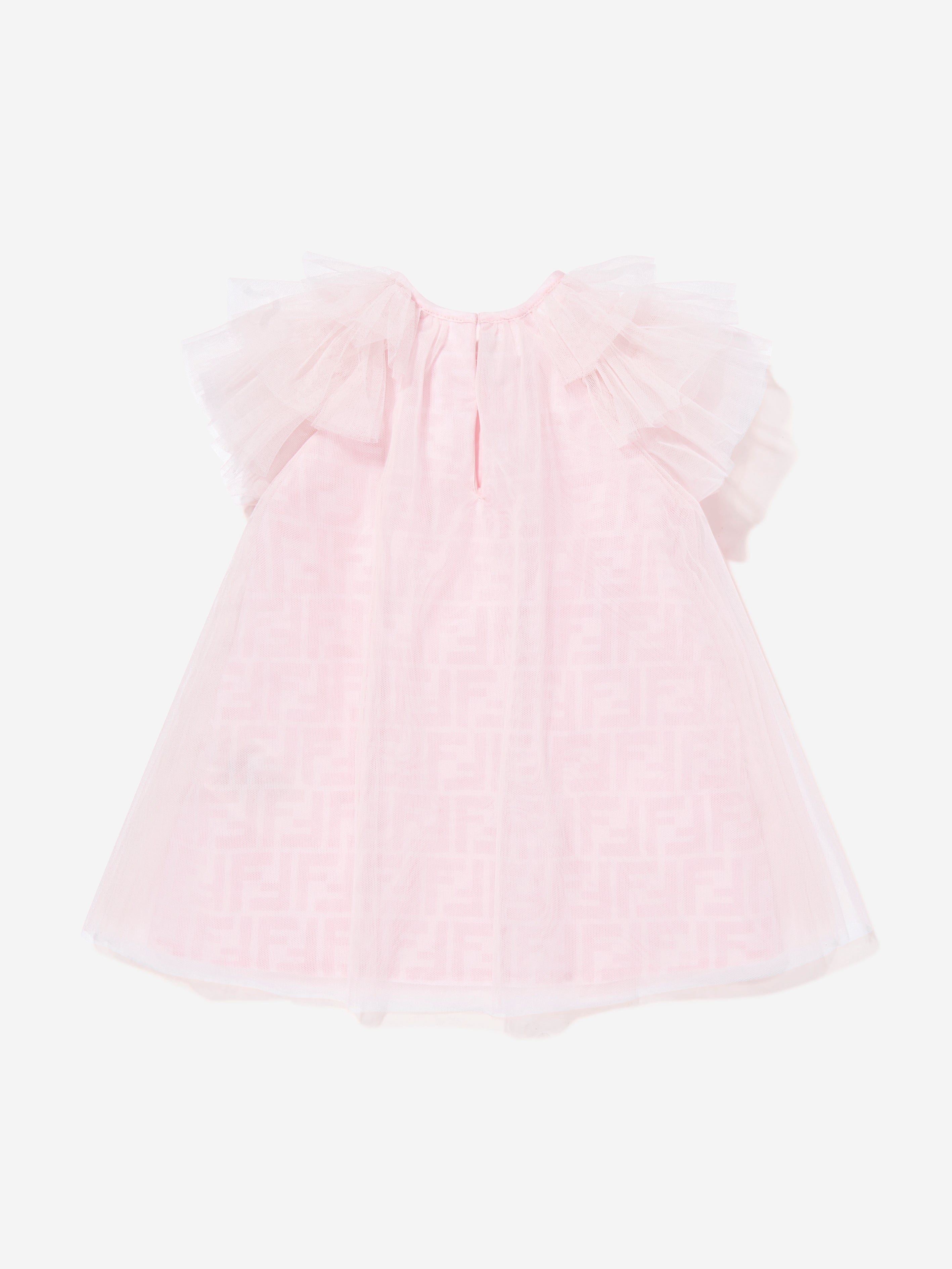 Fendi Girls FF Logo Tulle Dress in Pink
