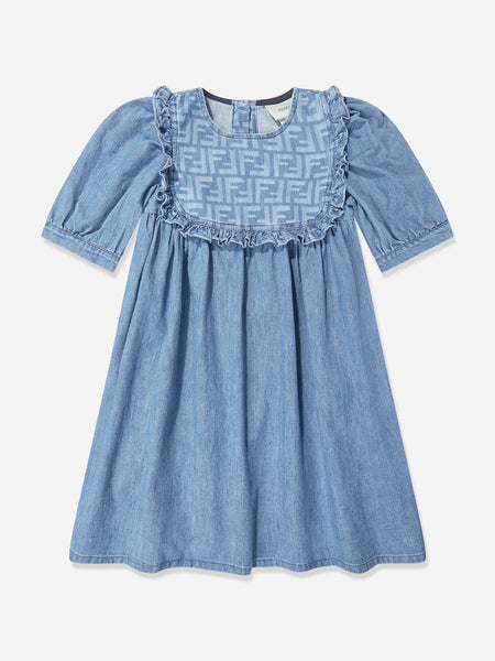 キッズ　FENDIデニム Fendi Girls FF Light Denim Dress in Blue | Childsplay Clothing