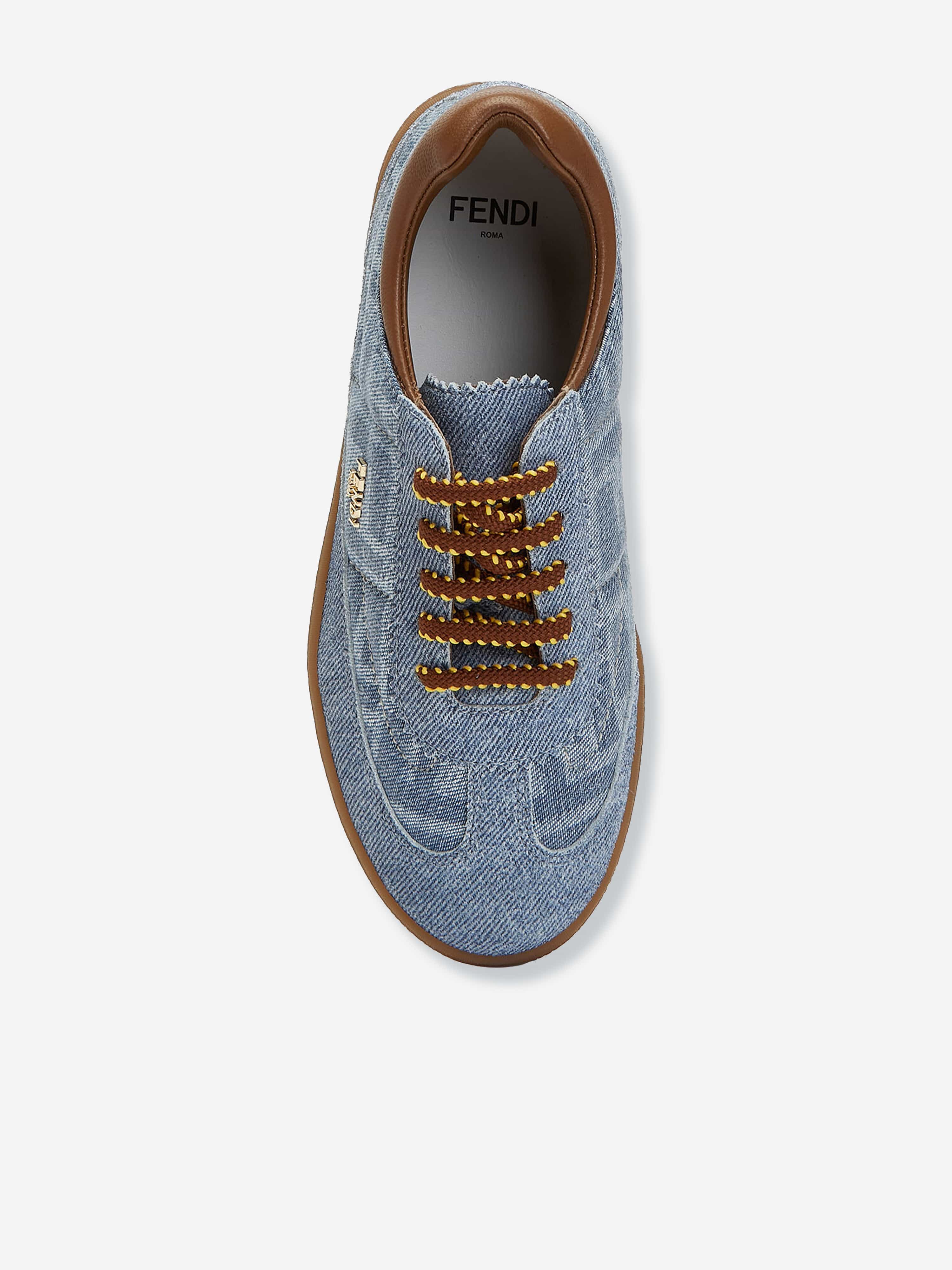 Fendi Kids Leather Logo Trainers in Blue | Childsplay Clothing
