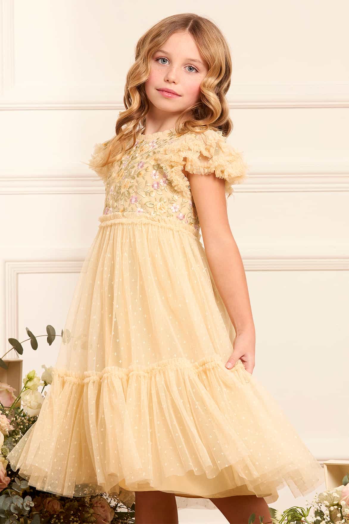 Needle & Thread Girls Tulle Florine Bodice Dress in Yellow Needle & Thread Girls Tulle Florine Bodice Dress in Yellow