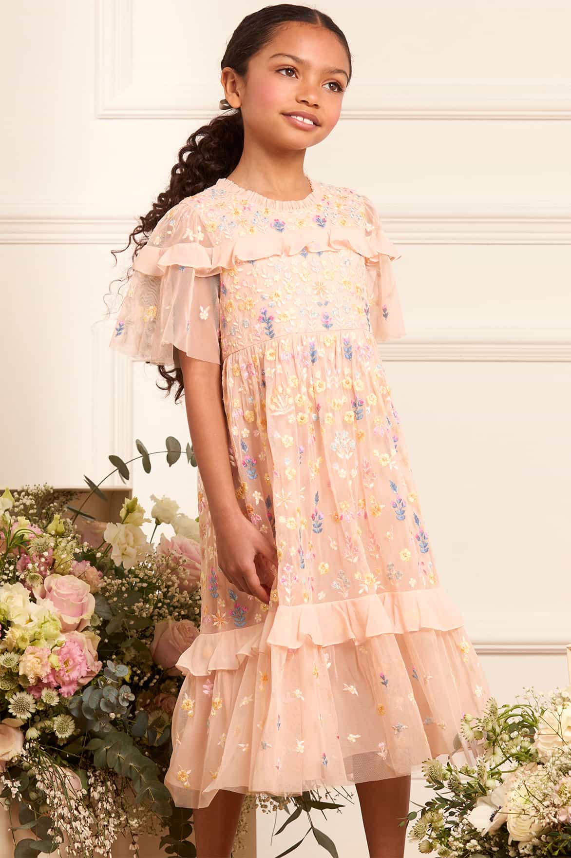 Needle & Thread Girls Tulle Flowerbed Embroidery Dress in Pink 7 Yrs Needle & Thread Girls Tulle Flowerbed Embroidery Dress in Pink 7 Yrs