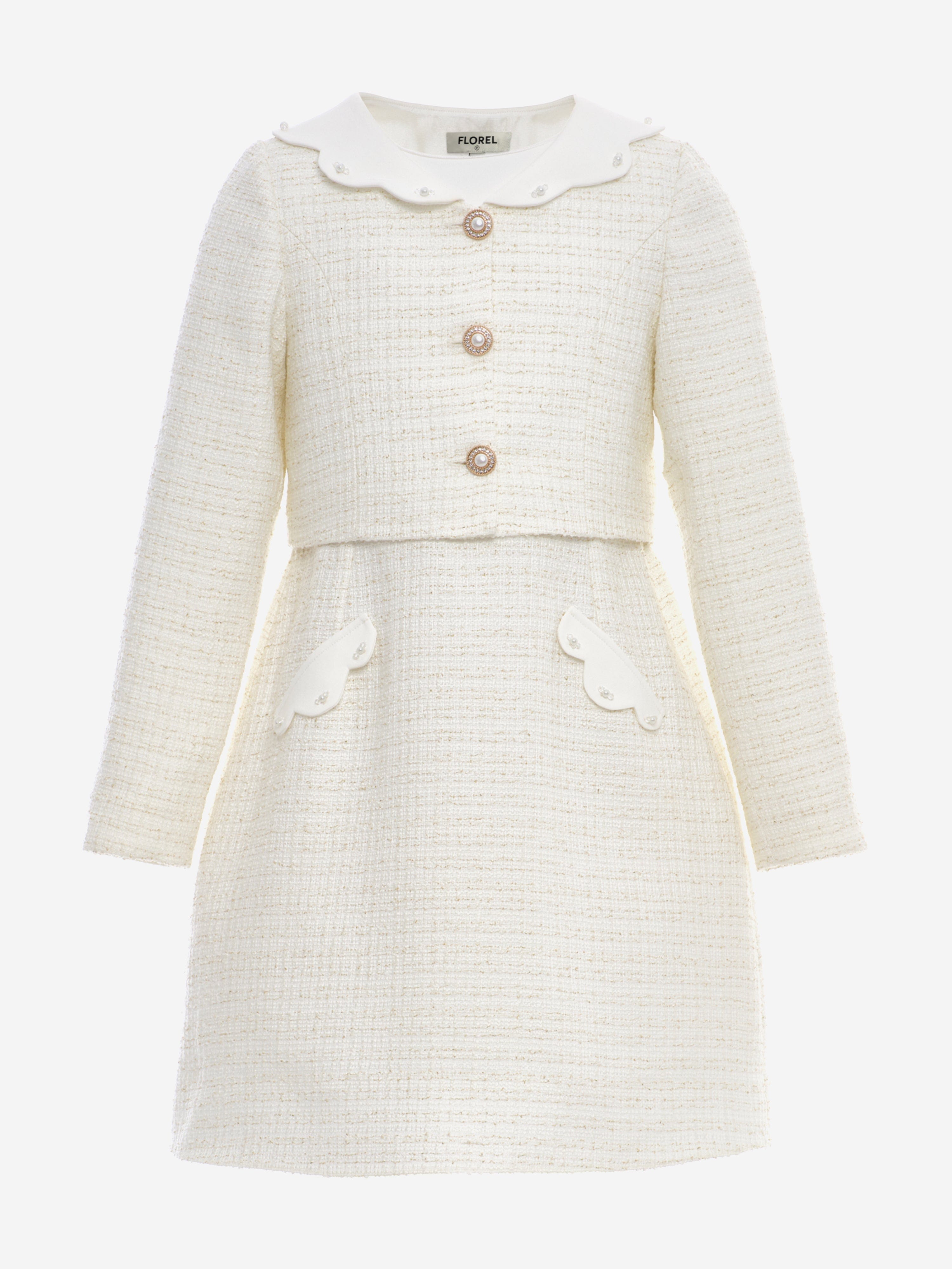 FLOREL Girls Jacket and Dress Set in Ivory 14