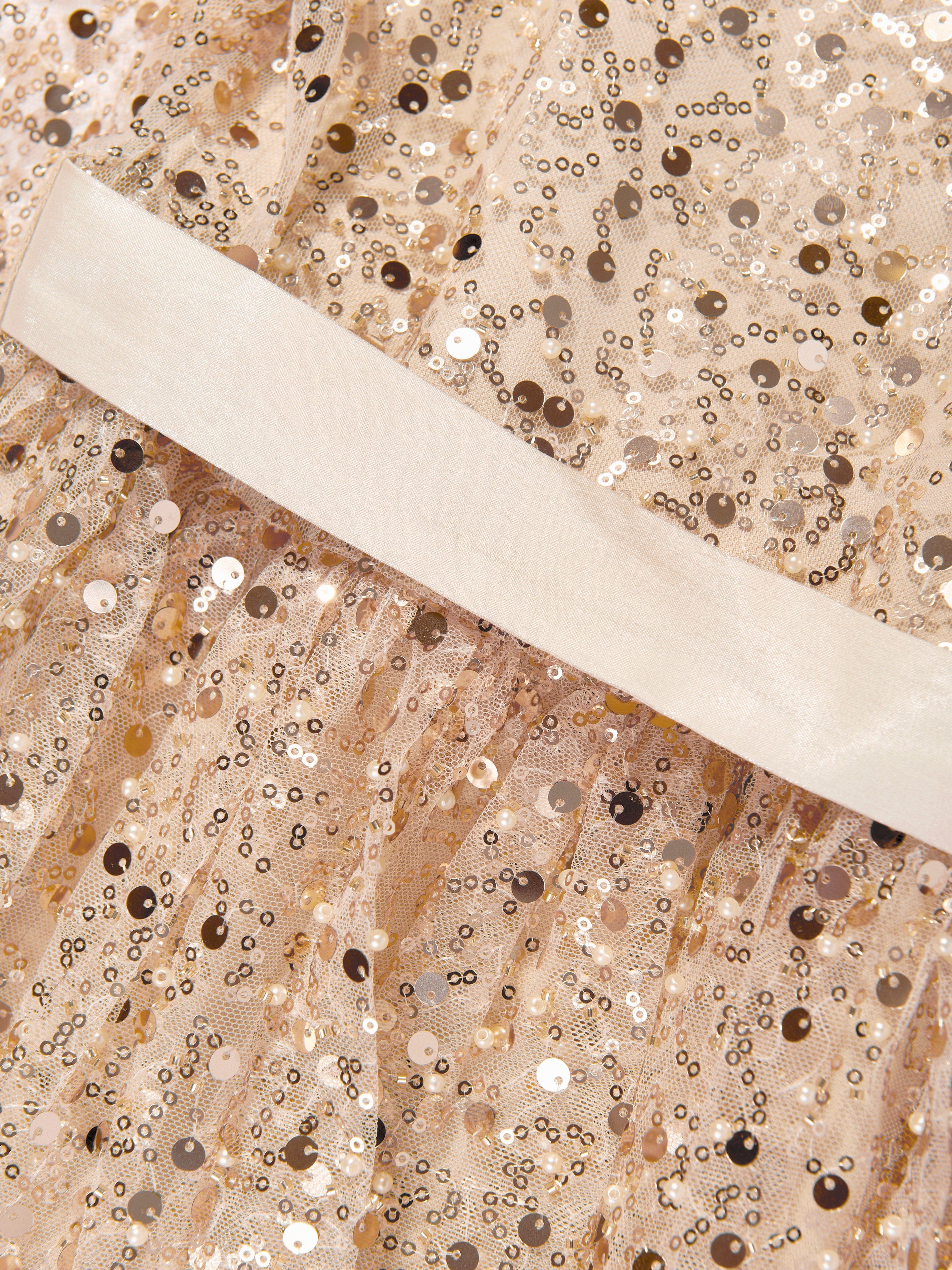 Guess Girls Sequin Tulle Dress in Beige 6 Yrs