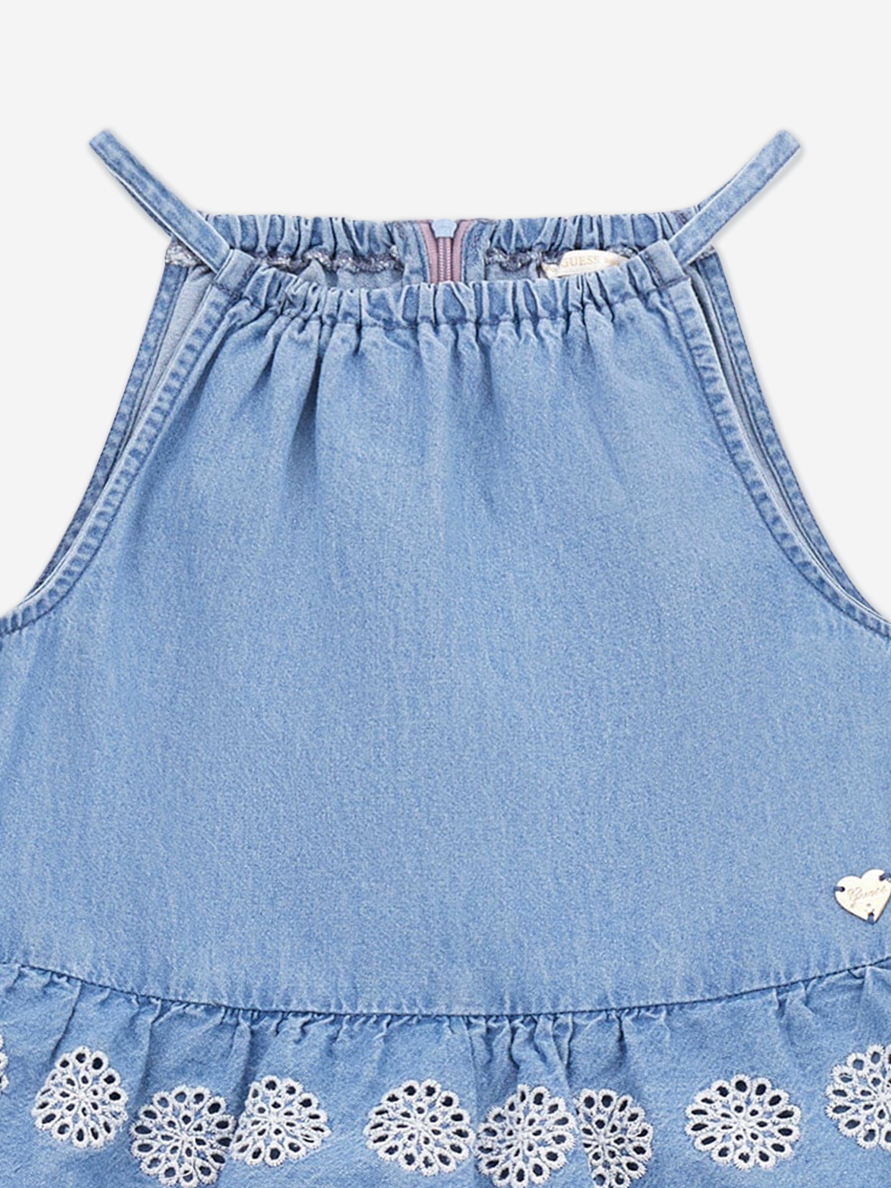 Guess Girls Denim Ruffle Dress in Blue | Childsplay Clothing Guess Girls Denim Ruffle Dress in Blue | Childsplay Clothing
