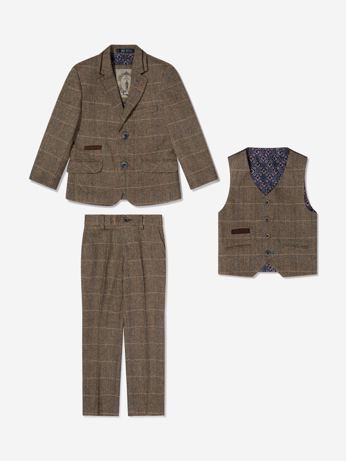 House Of Cavani Boys Albert Tweed Check Suit in Brown | Childsplay 