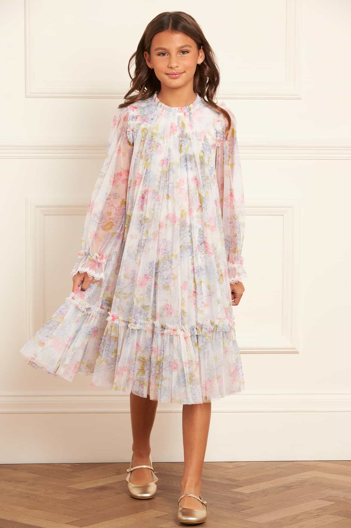 Needle & Thread Girls Hydrangea Long Sleeve Dress in Multicolour Needle & Thread Girls Hydrangea Long Sleeve Dress in Multicolour