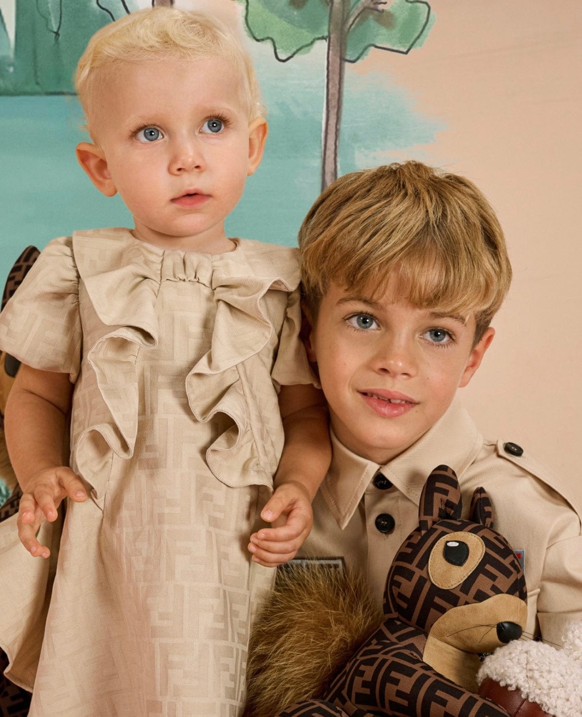 Fendi Baby Girls FF Jacquard Logo Dress in Beige Fendi Baby Girls FF Jacquard Logo Dress in Beige