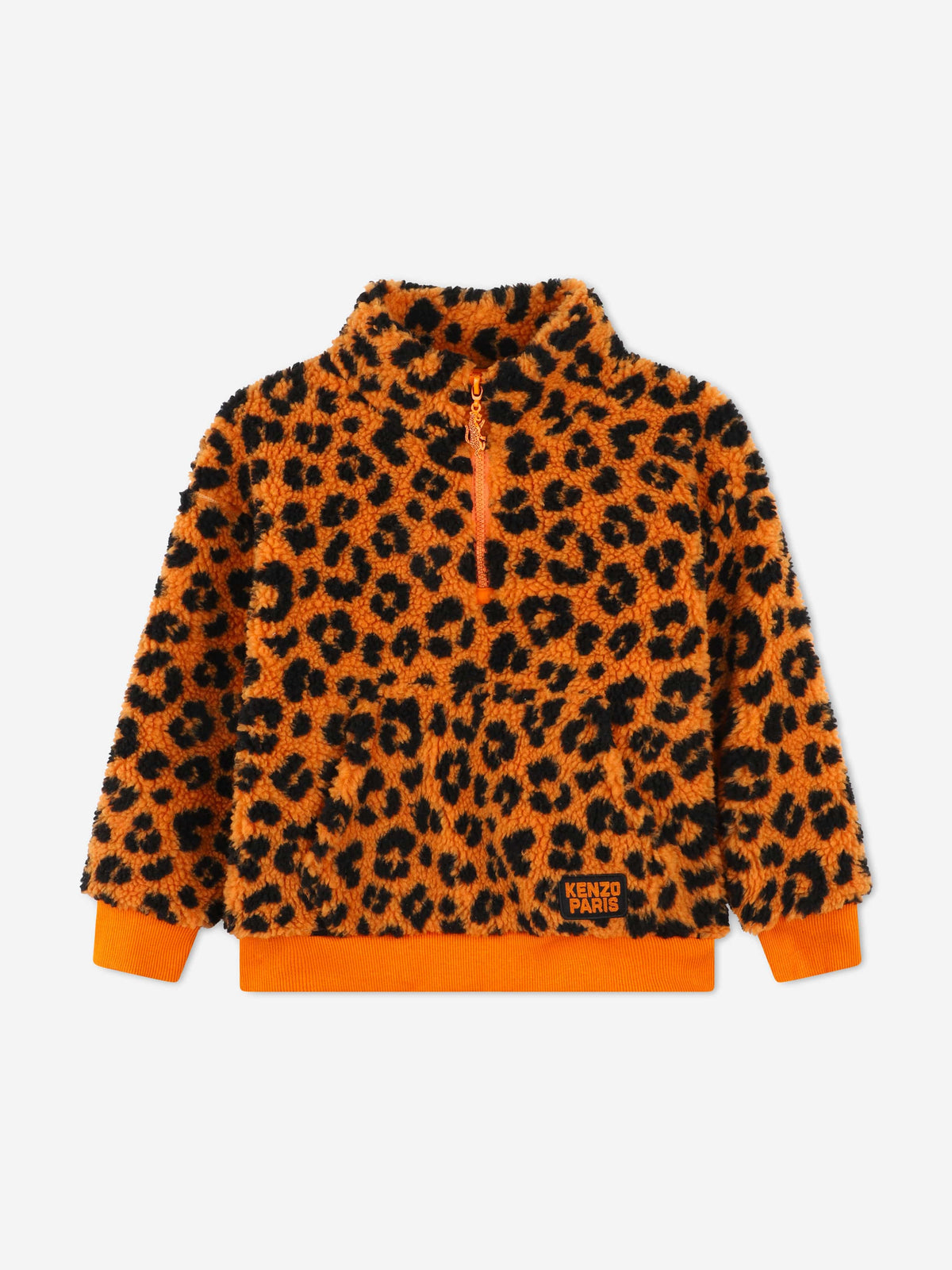 KENZO Kids Leopard Half Zip Sweatshirt in Orange | Childsplay Clothing