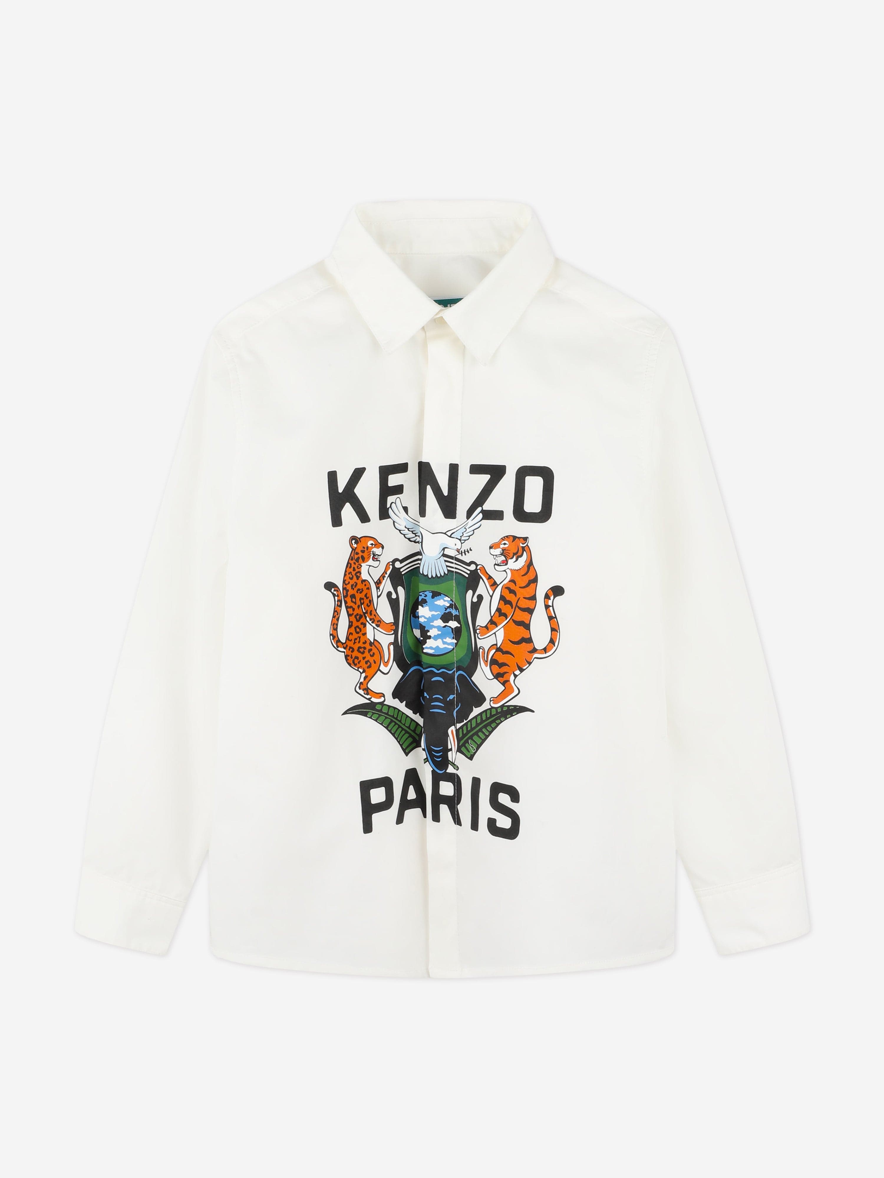 KENZO KIDS KENZO Boys Long Sleeve Logo Shirt in Ivory | Childsplay 