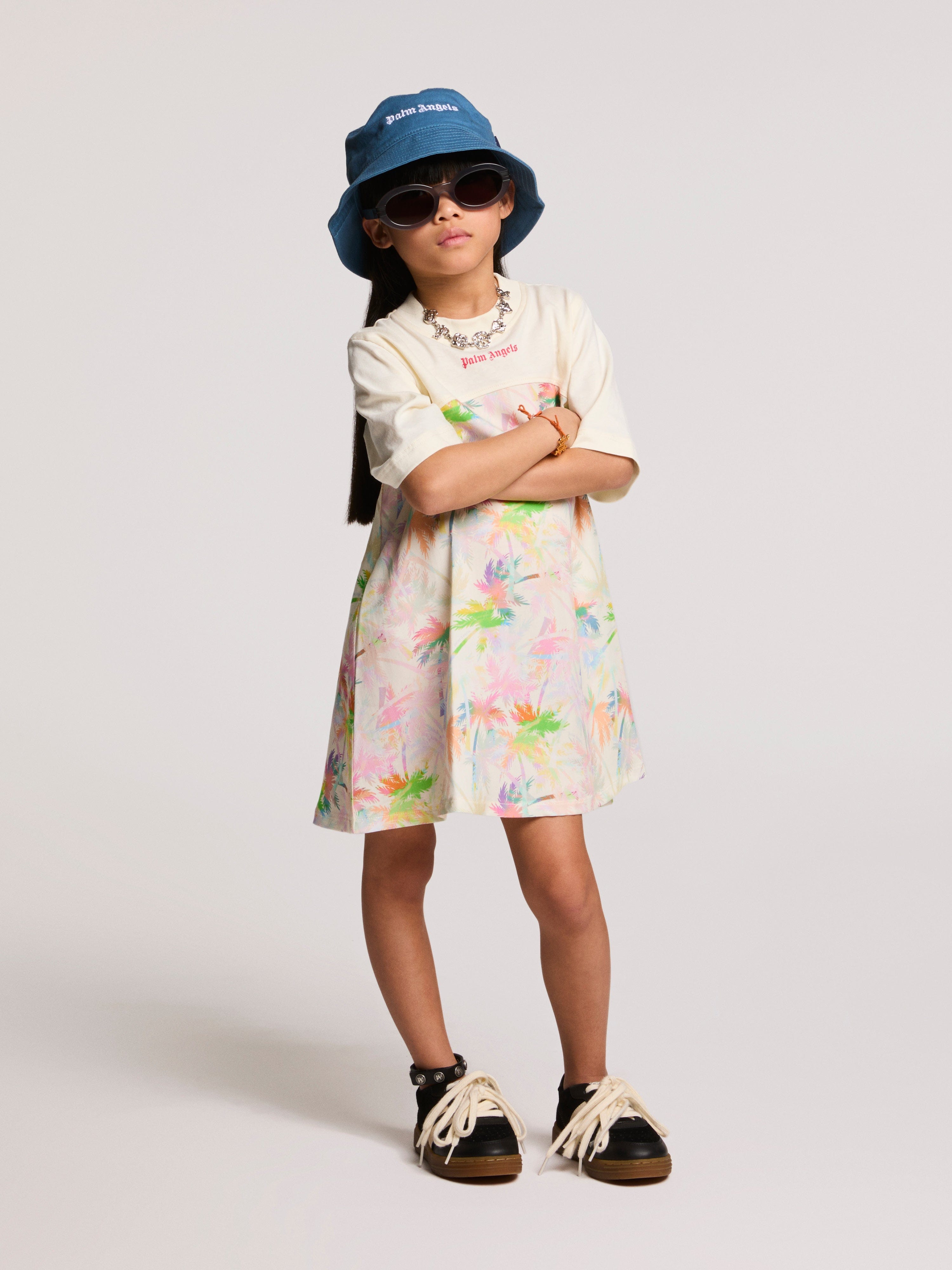 palm angels t shirt dress Palm Angels Classic Overlogo Tee Dress Kids Black White