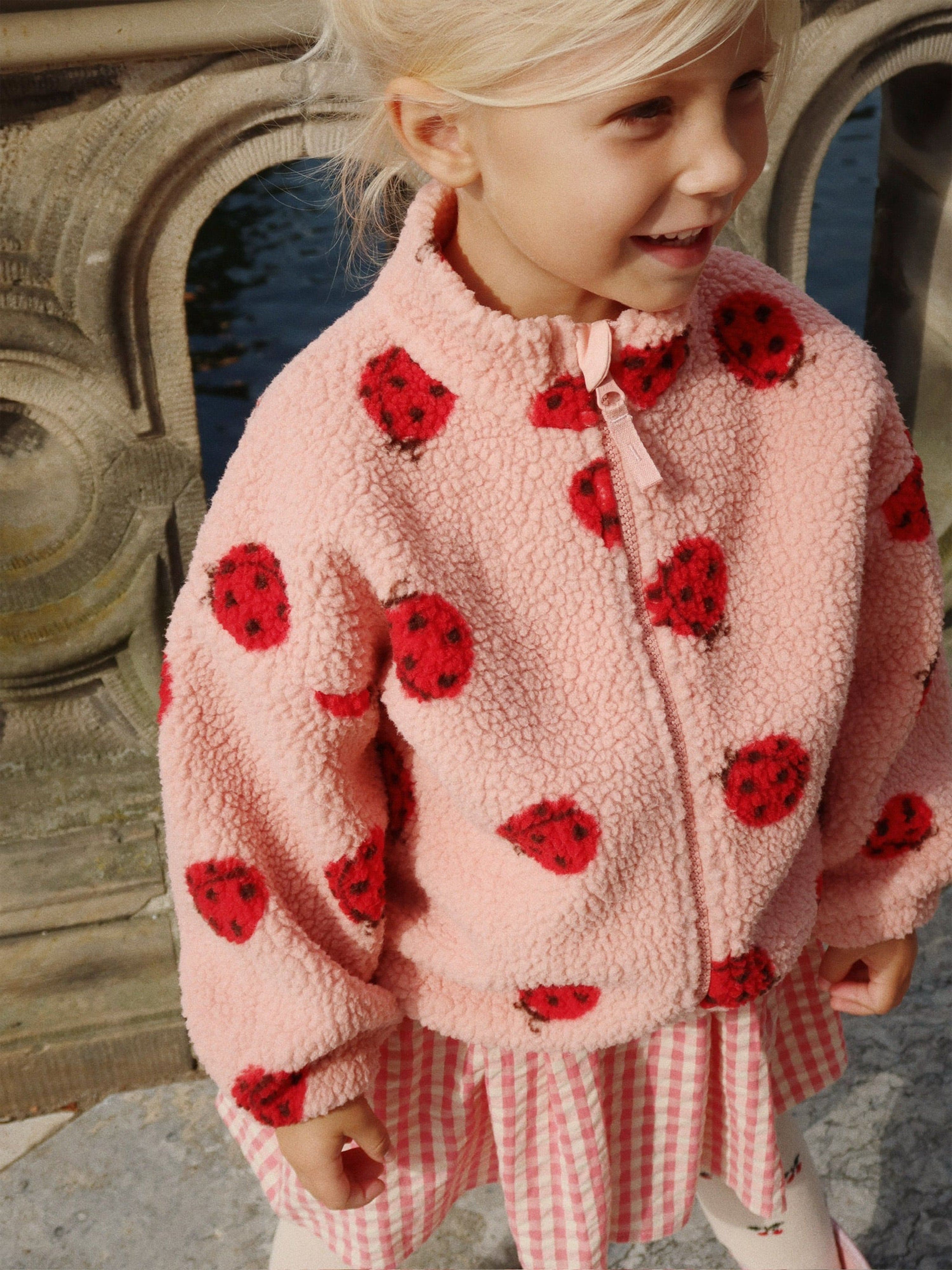 Konges Sløjd Girls Jody Ladybug Teddy Jacket in Pink | Childsplay