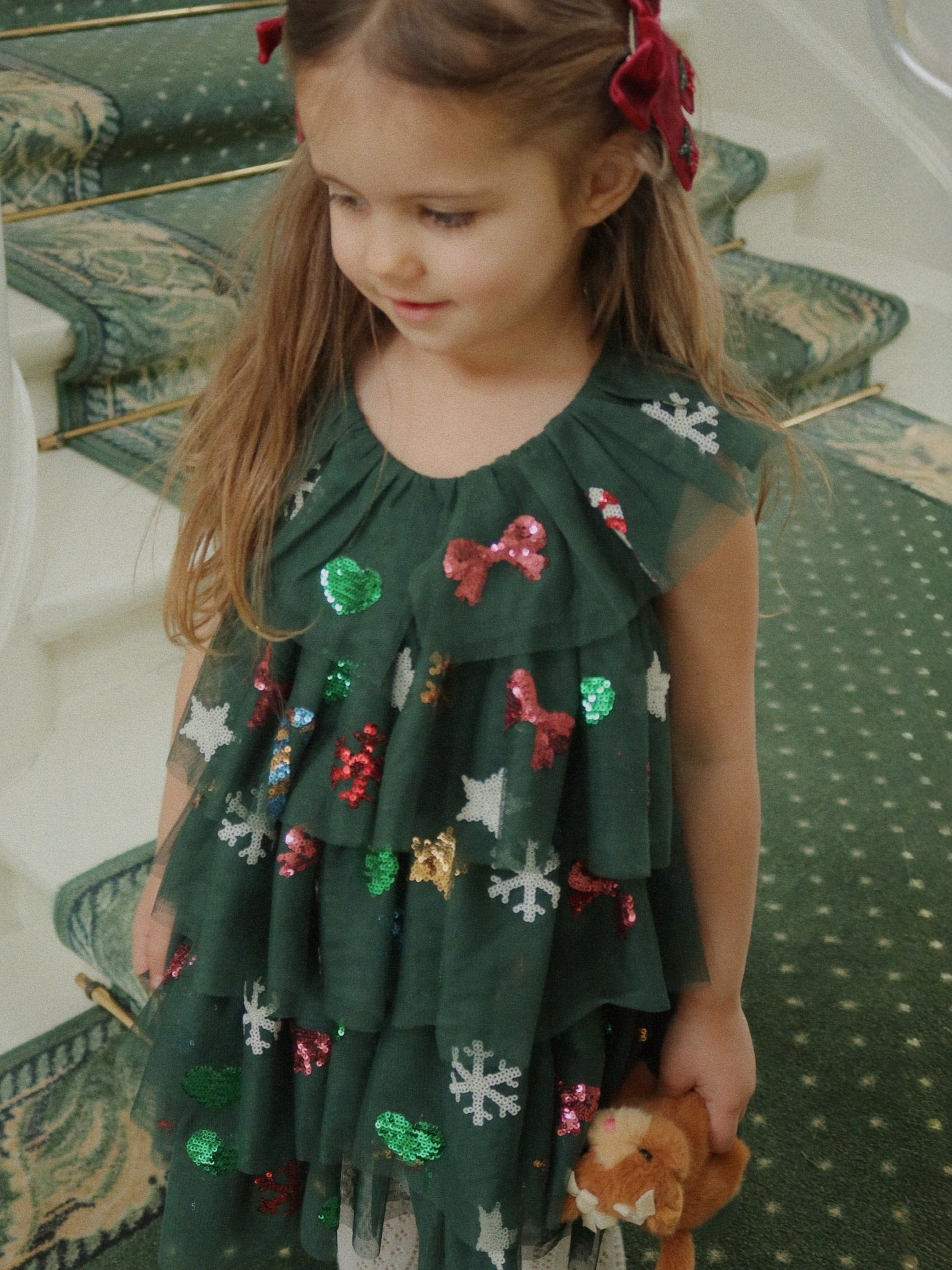 Konges Sløjd Girls Yvonne Tulle Christmas Dress in Green