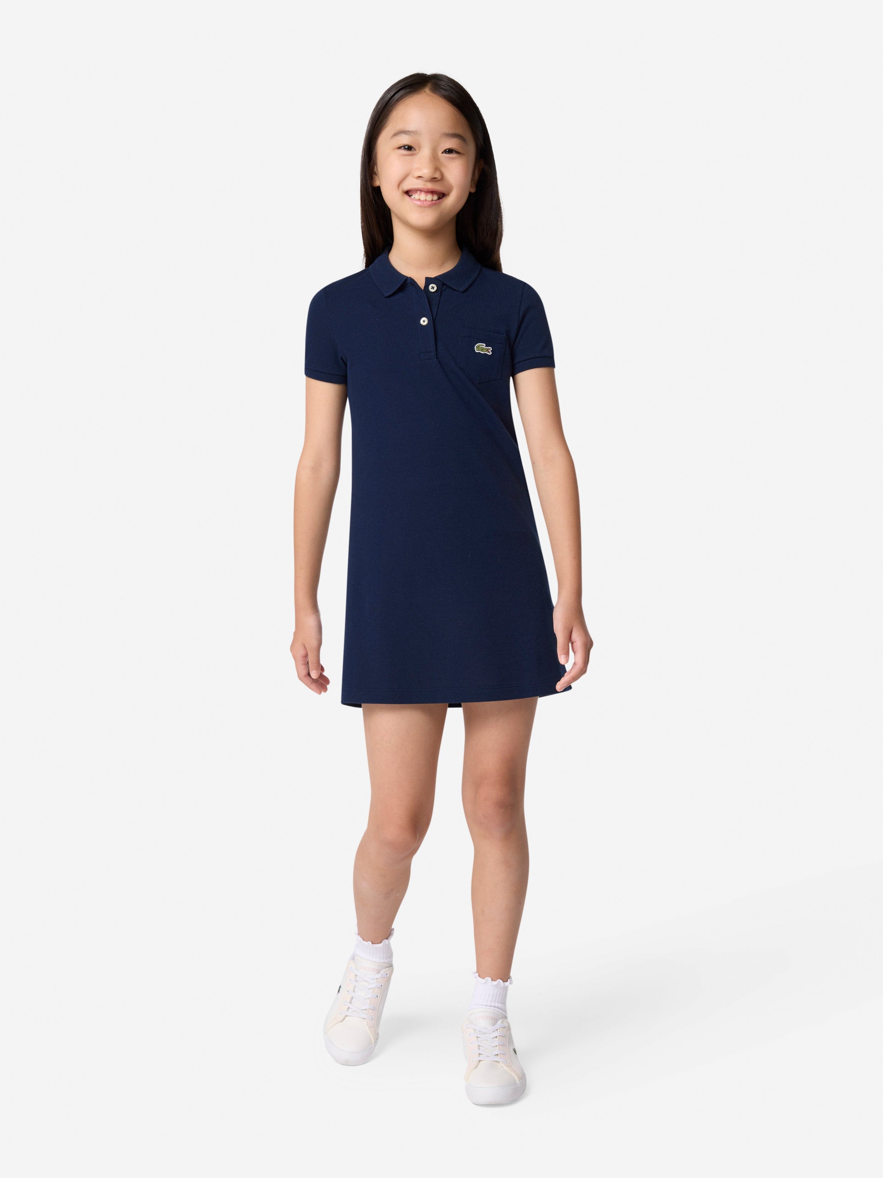 Lacoste Girls Pique Polo Dress in Navy