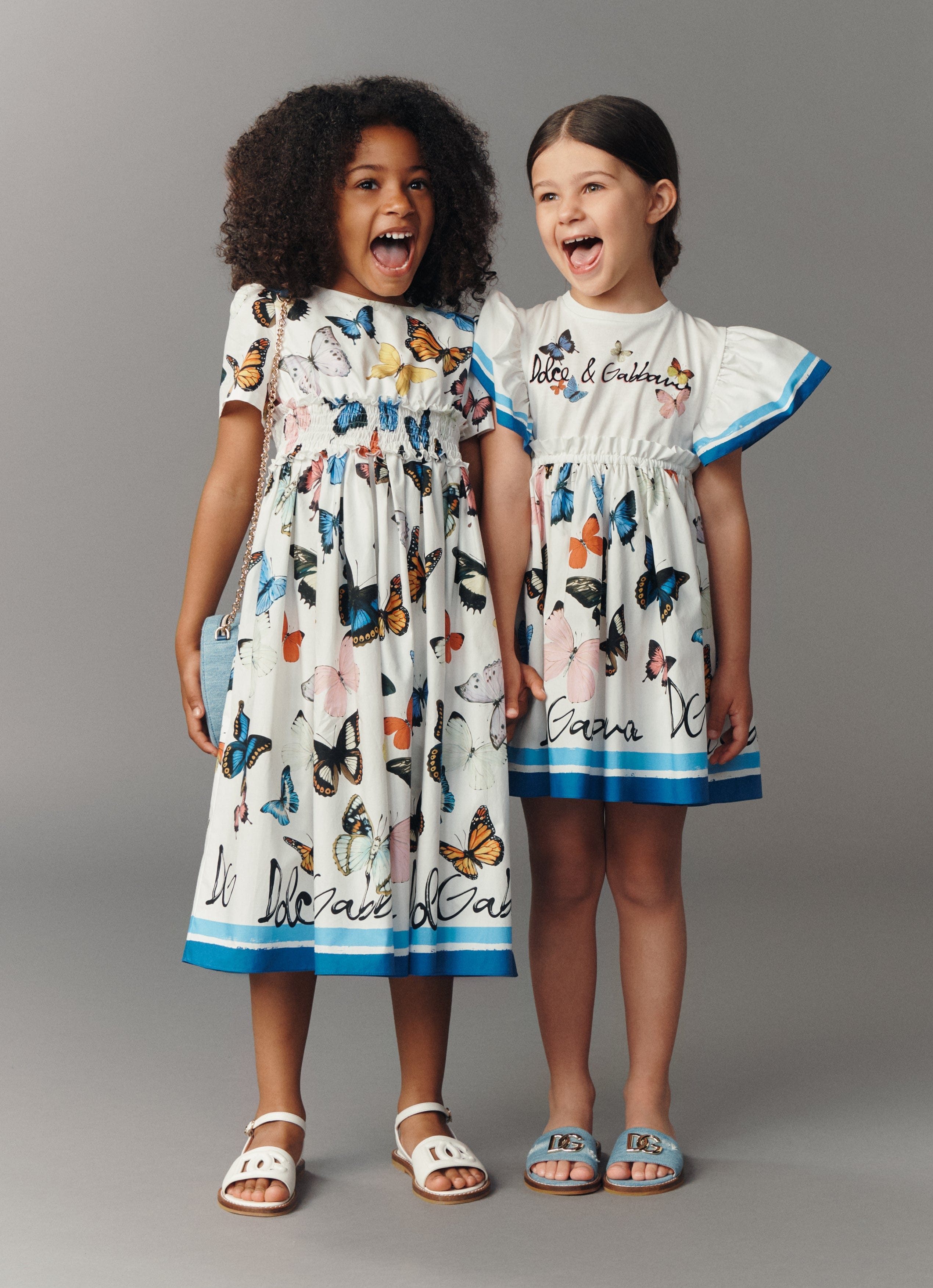 dolce and gabbana white dress Dolce & Gabbana Girls Butterfly Print Dress in White