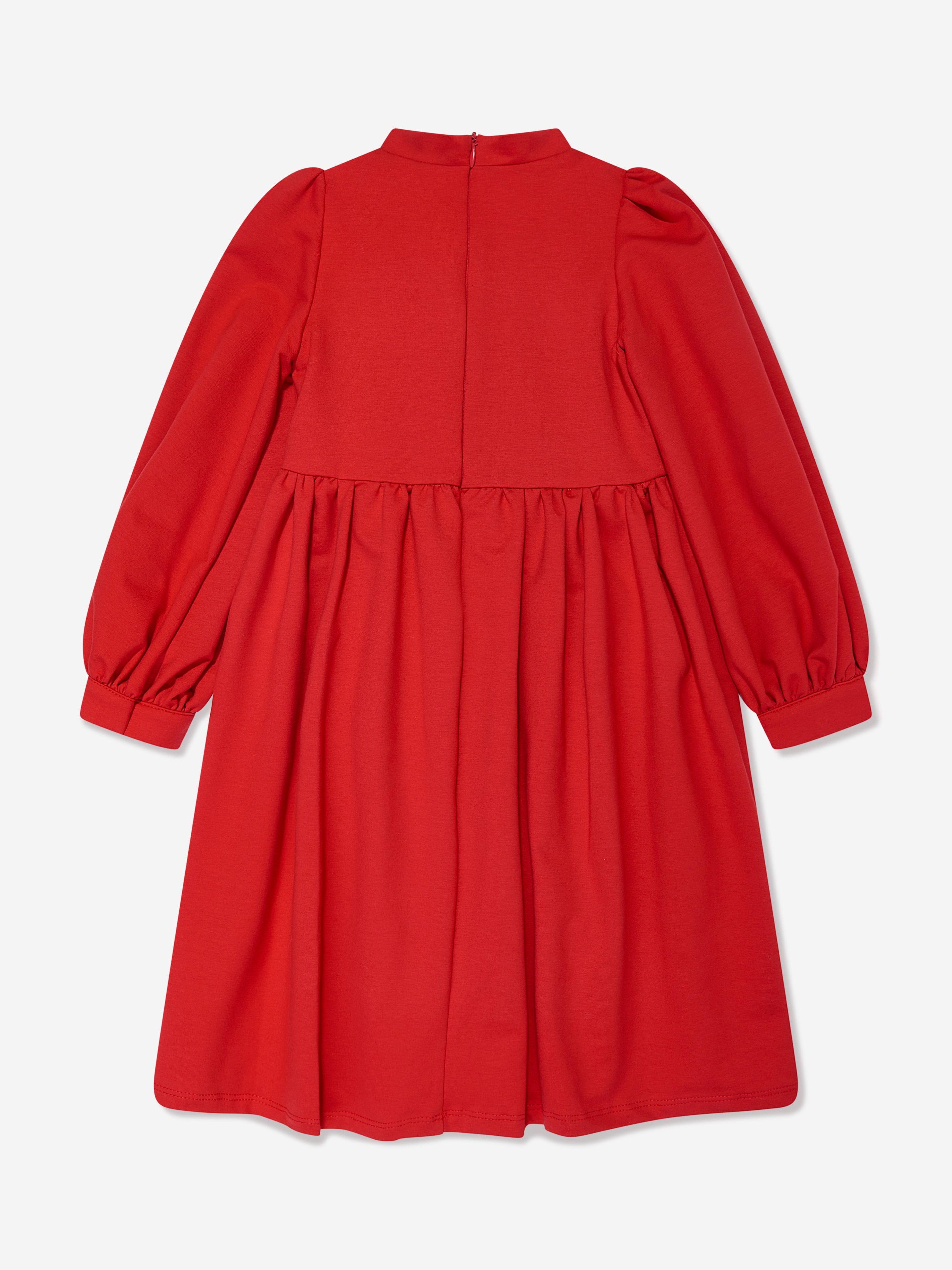 long sleeve red cotton dress Mama Luma Girls Pleated Bow Dress in Red