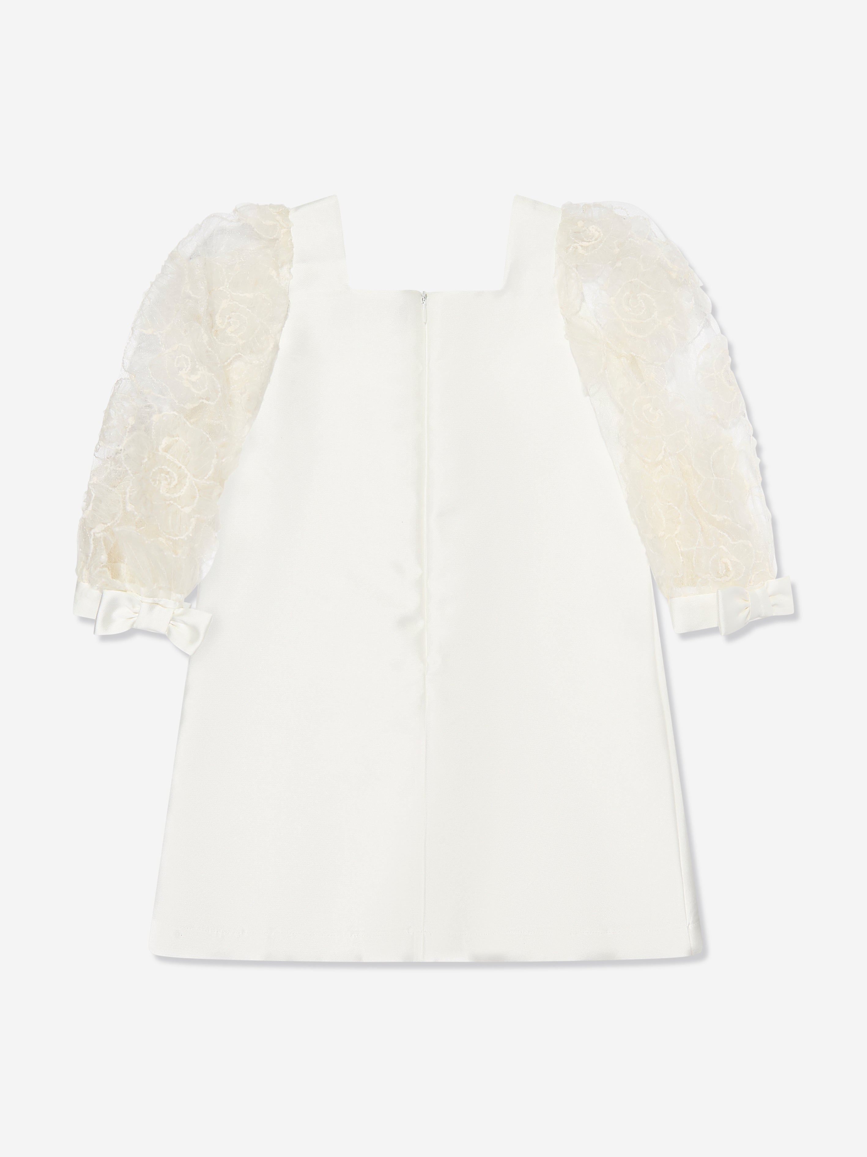 open lace back dress Mama Luma Girls Organza Flower Sleeve Dress in White