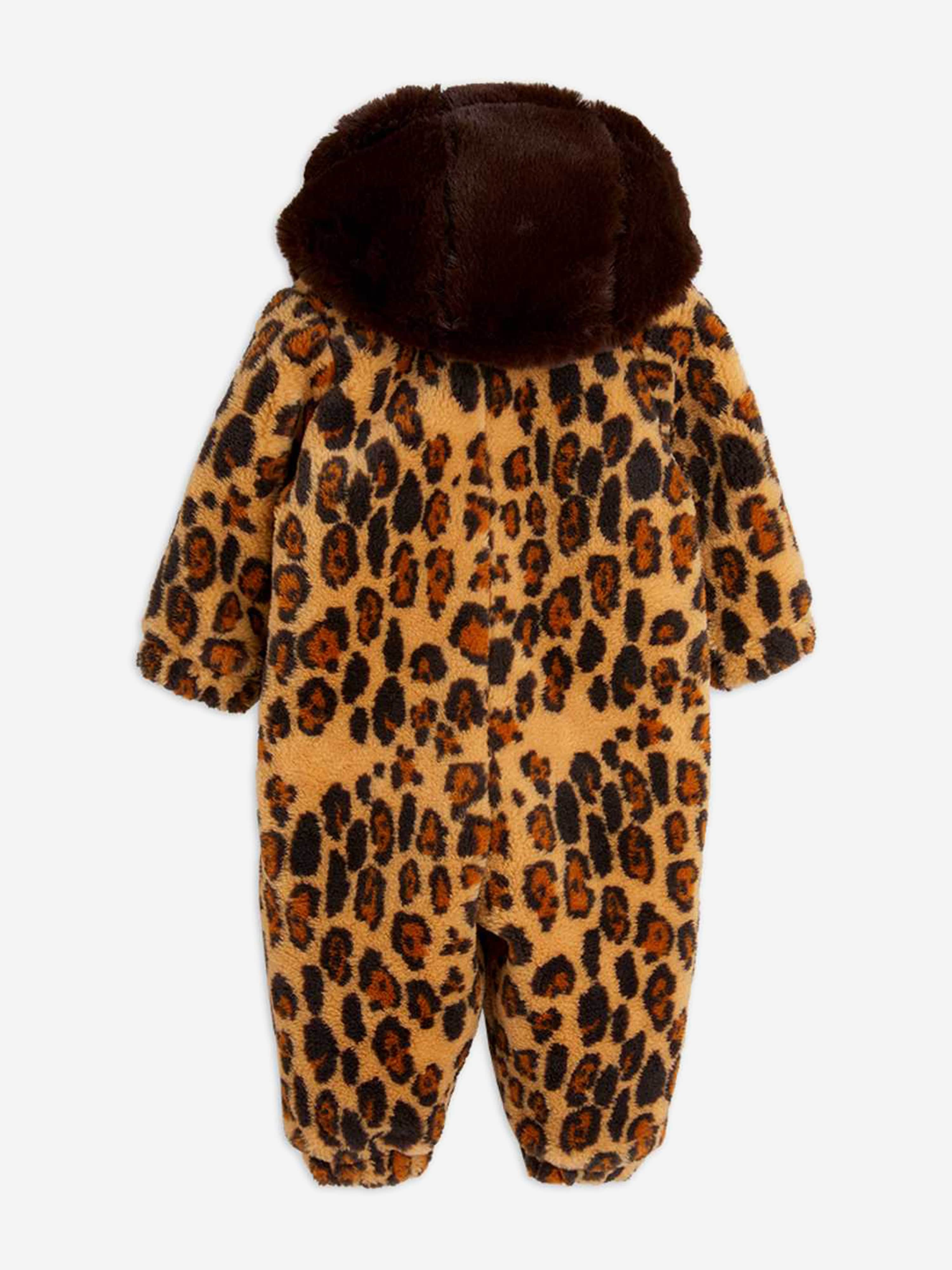mini rodini leopard dress Mini Rodini Baby Girls Leopard Faux Fur Pramsuit in Brown