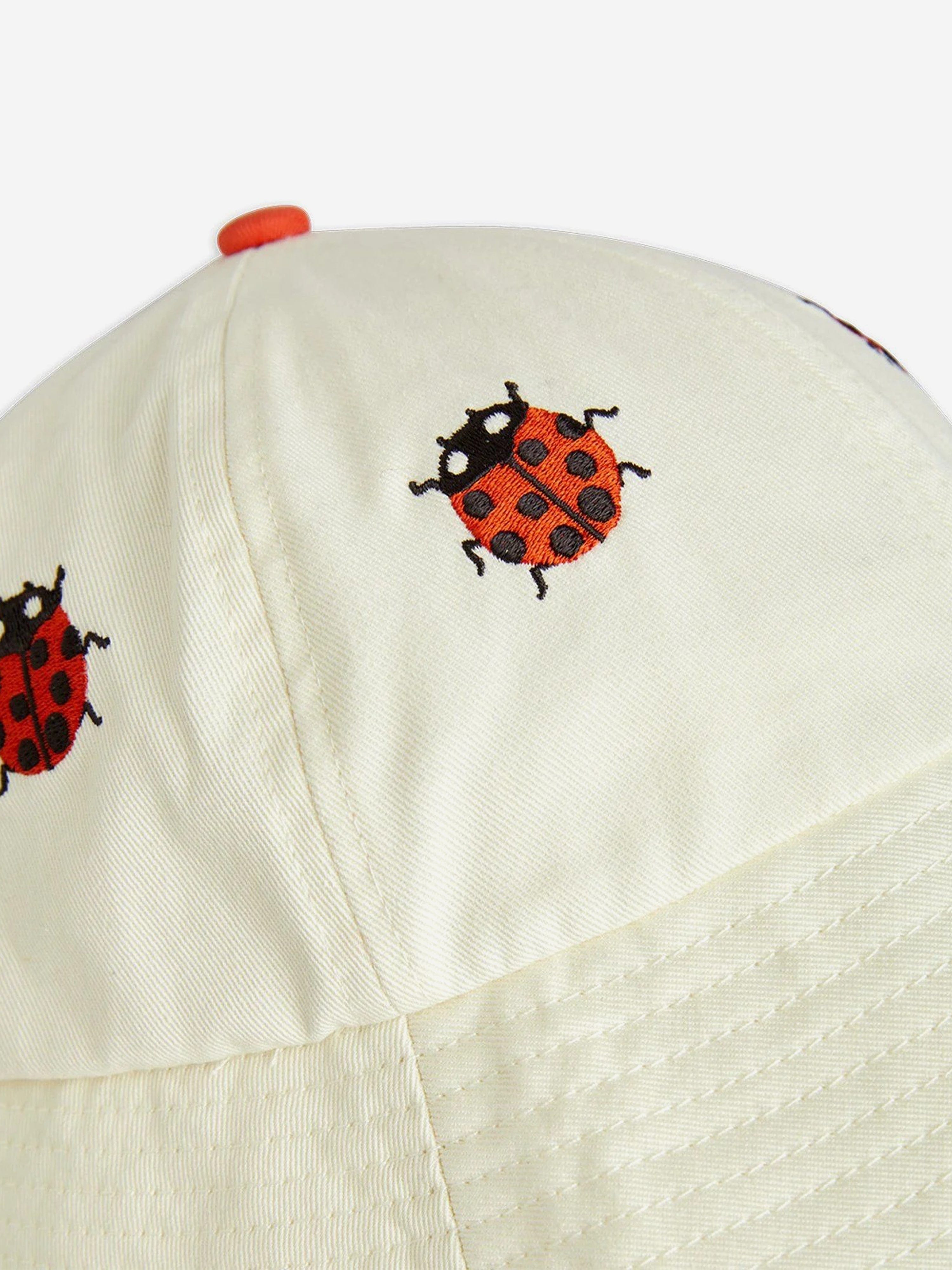 Mini Rodini Baby Girls Ladybug Embroidered Sun Hat in Ivory