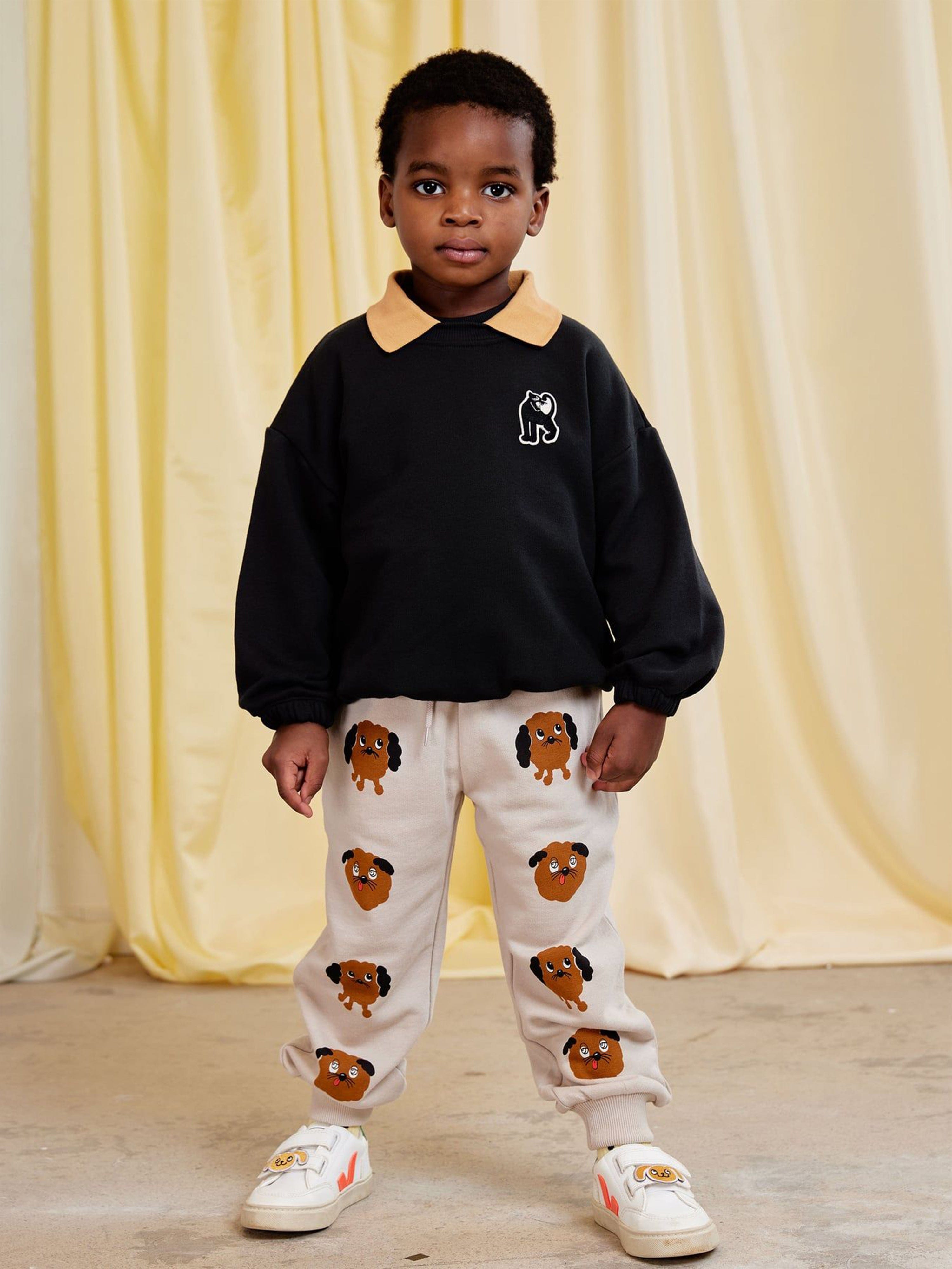 Mini Rodini Kids Panther Patch Collar Sweatshirt in Black