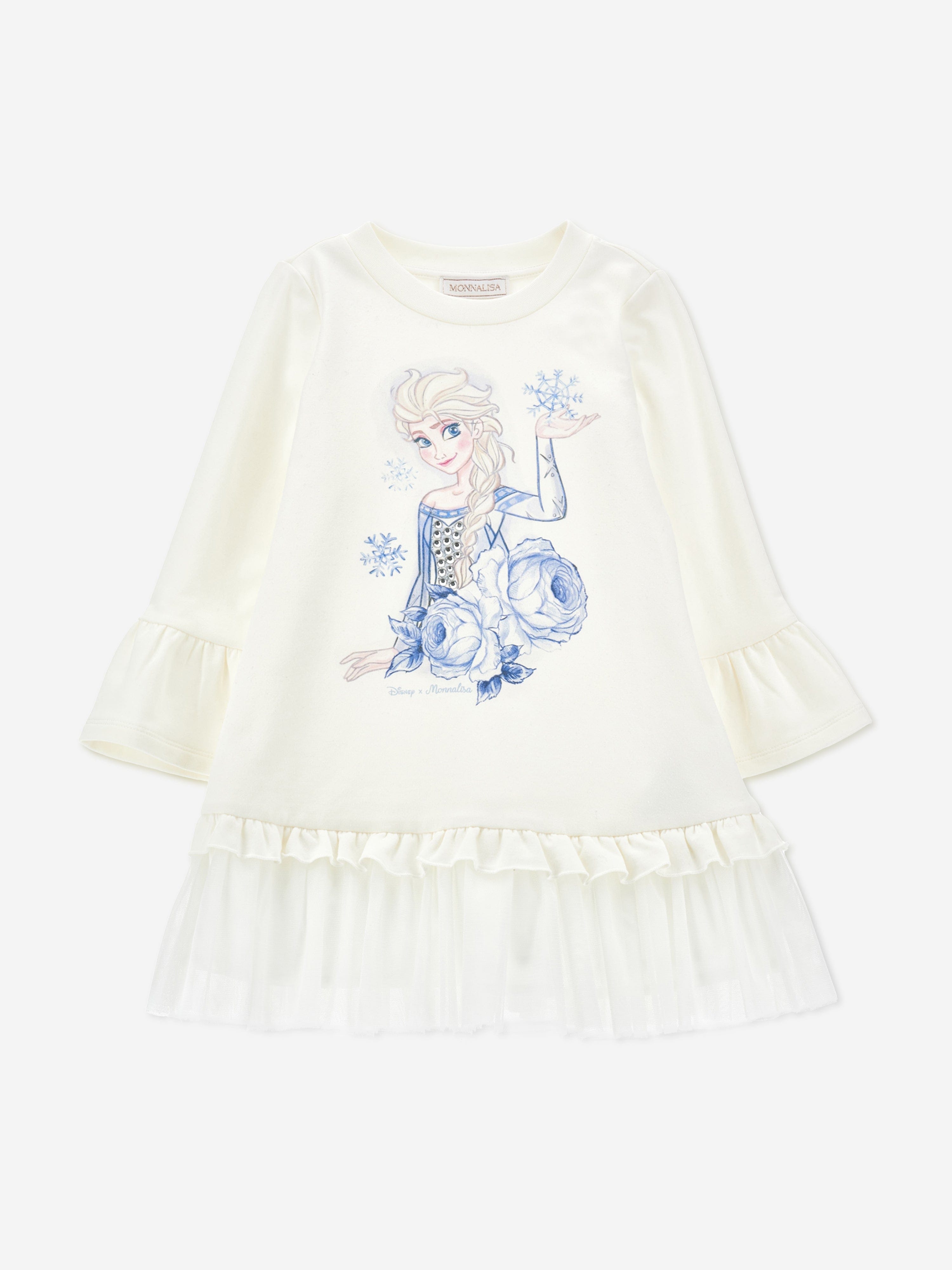 Monnalisa Girls Elsa Jersey Dress In Ivory | Childsplay Clothing