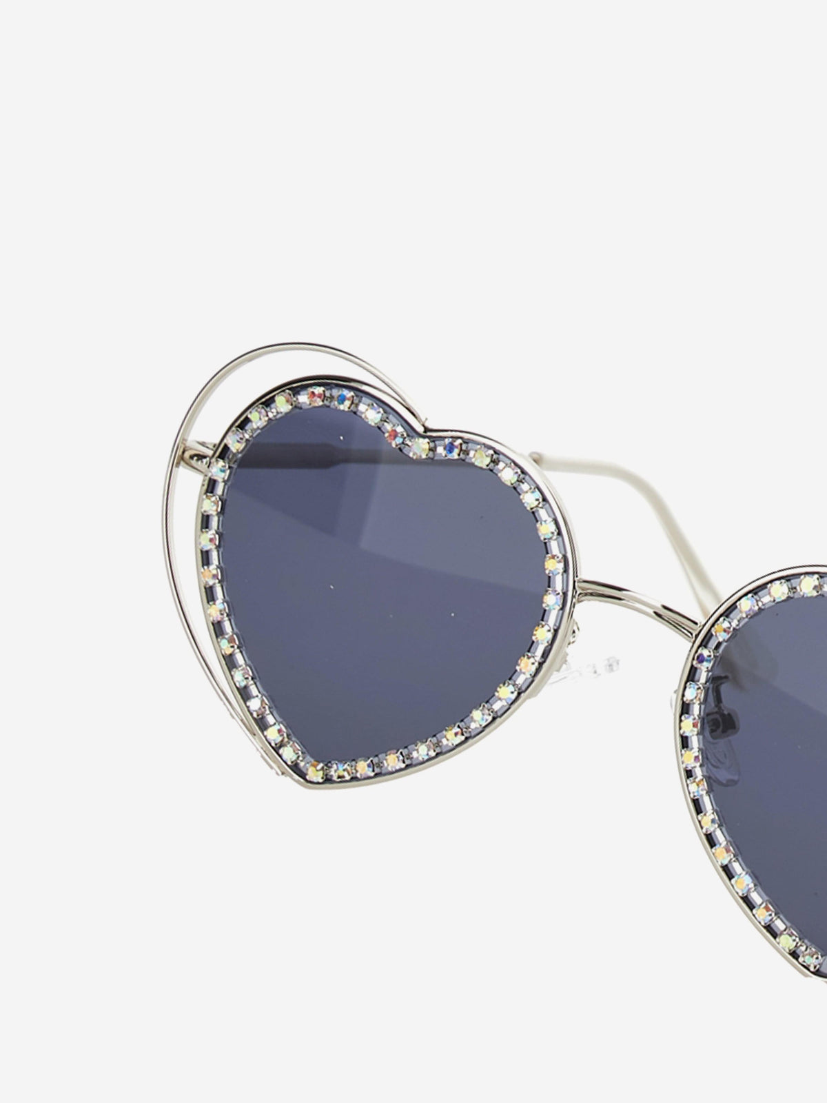 Heart-Shaped Crystal Sunglasses - Black and Silver Buy Dark Gray Heart Shape UV400 Sunglasses with Black  main image 3