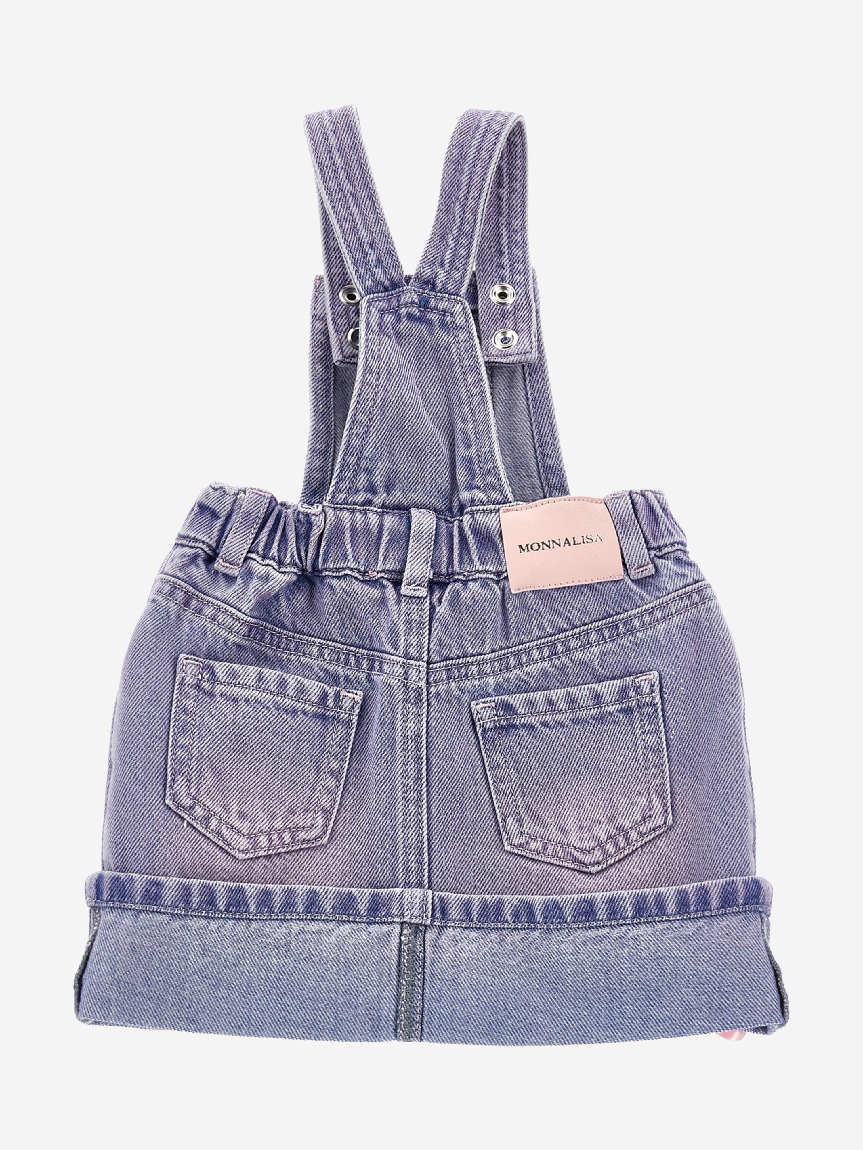 Monnalisa Baby Girls Rose Denim Dungaree Dress in Blue | Childsplay Clothing Monnalisa Baby Girls Rose Denim Dungaree Dress in Blue | Childsplay Clothing
