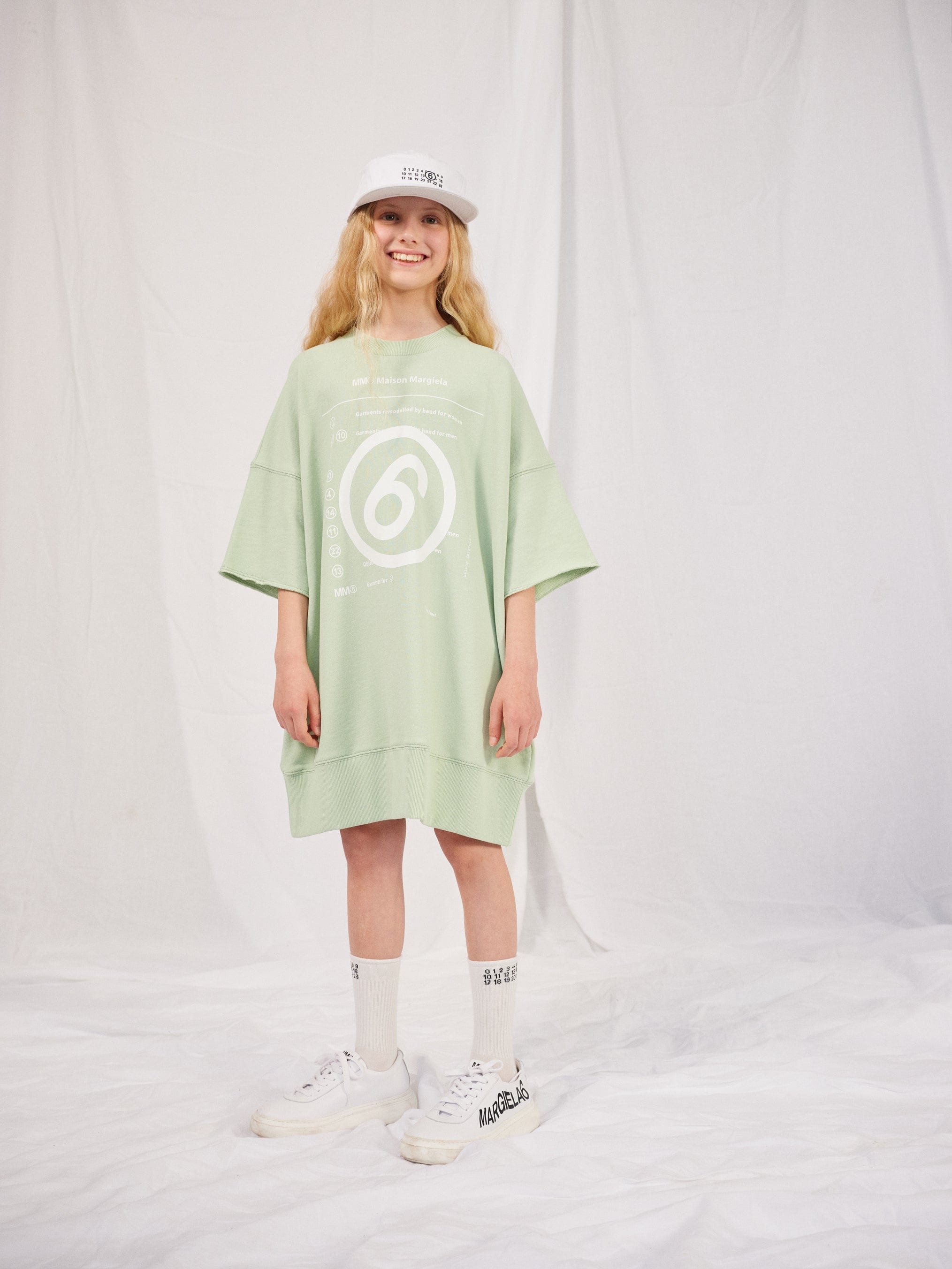 MM6 / Graphic print cotton Sweatshirt Dress/S/コットン/WHT/S52CT0685 MM6 Maison Margiela Girls Logo Sweater Dress in Green | Childsplay