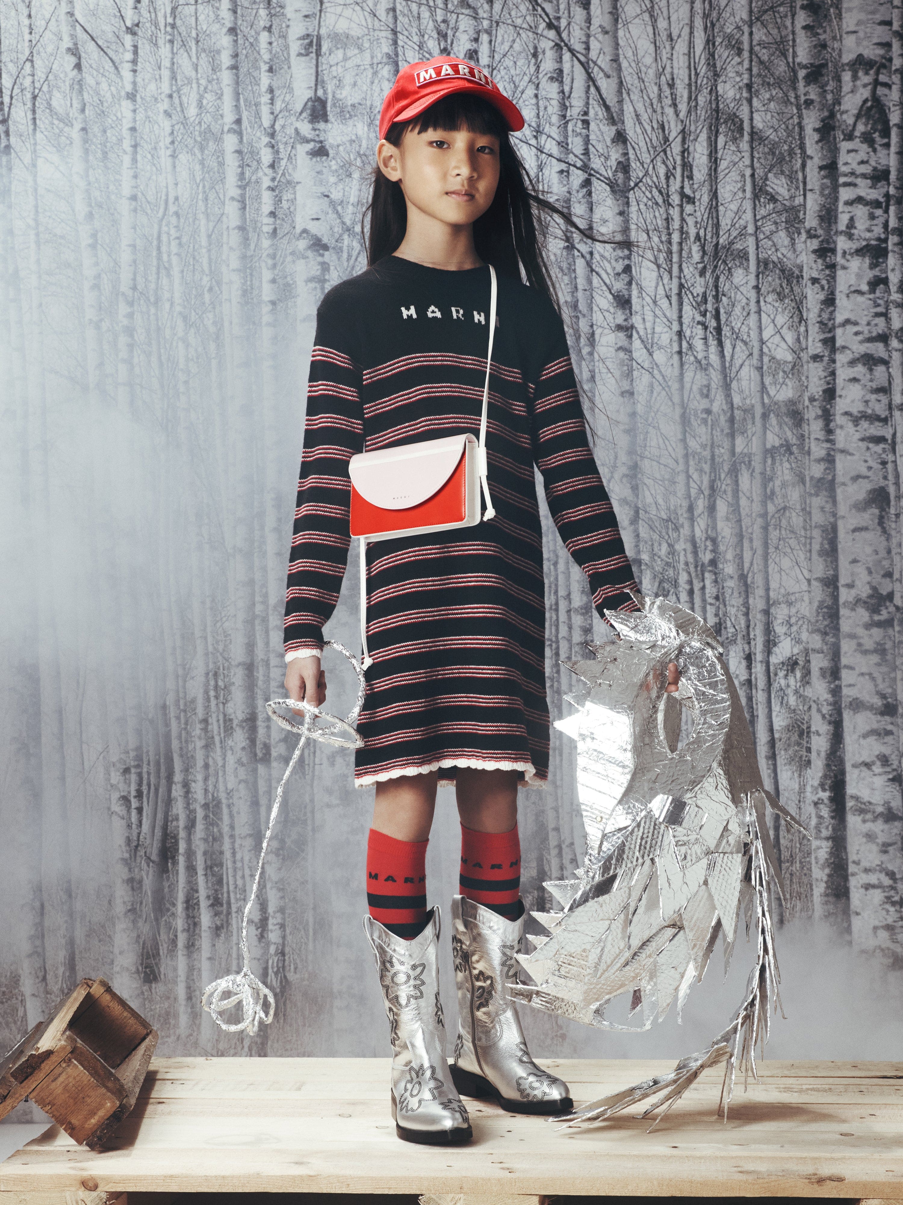 Marni Girls Knitted Striped Dress in Black 12 Yrs