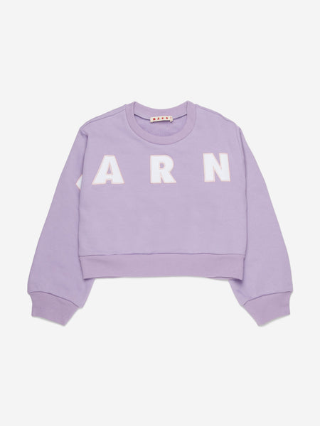MARNI Girls Cropped Logo Sweatshirt in Purple | Childsplay Clothing