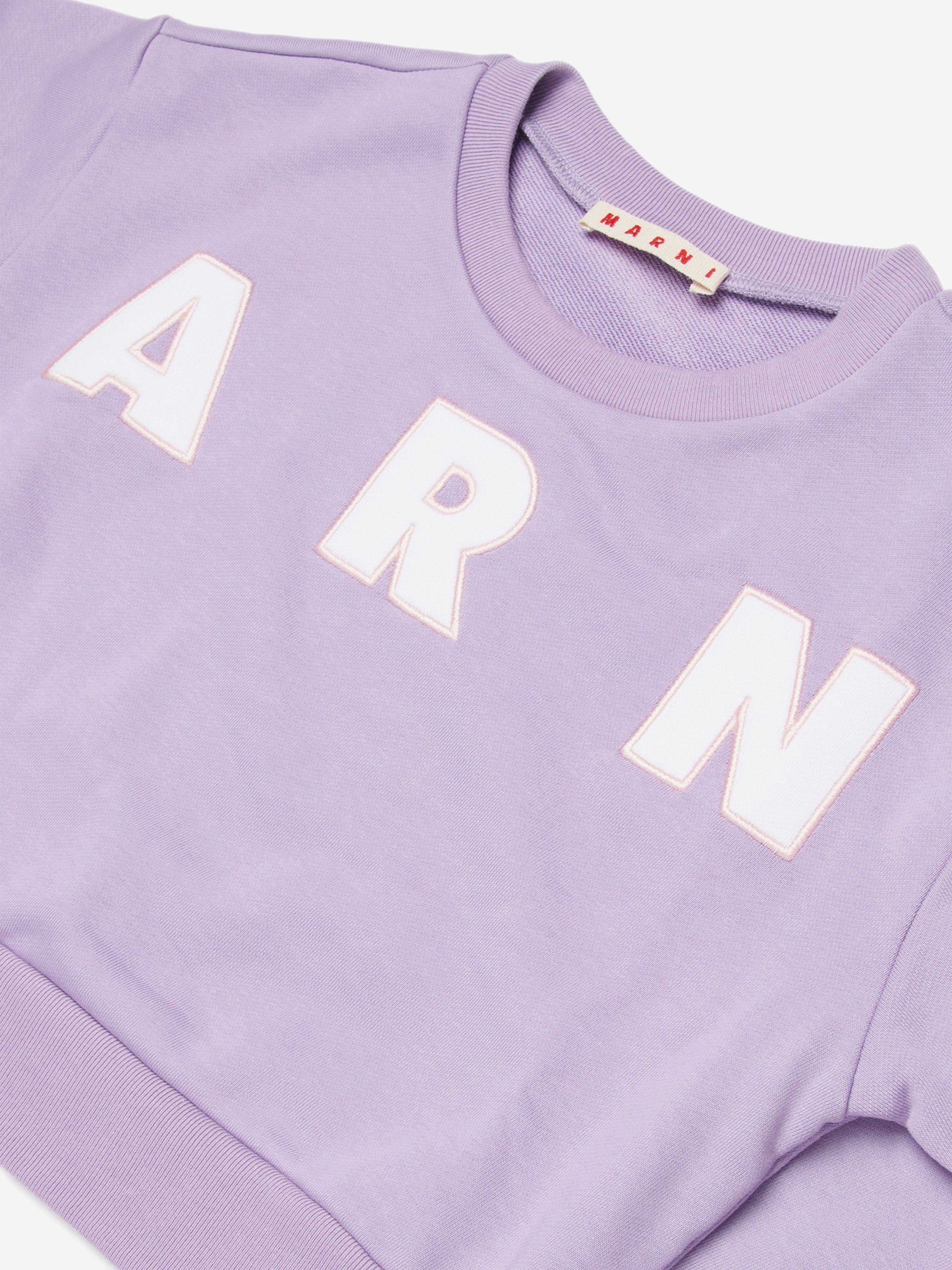 MARNI Girls Cropped Logo Sweatshirt in Purple | Childsplay Clothing