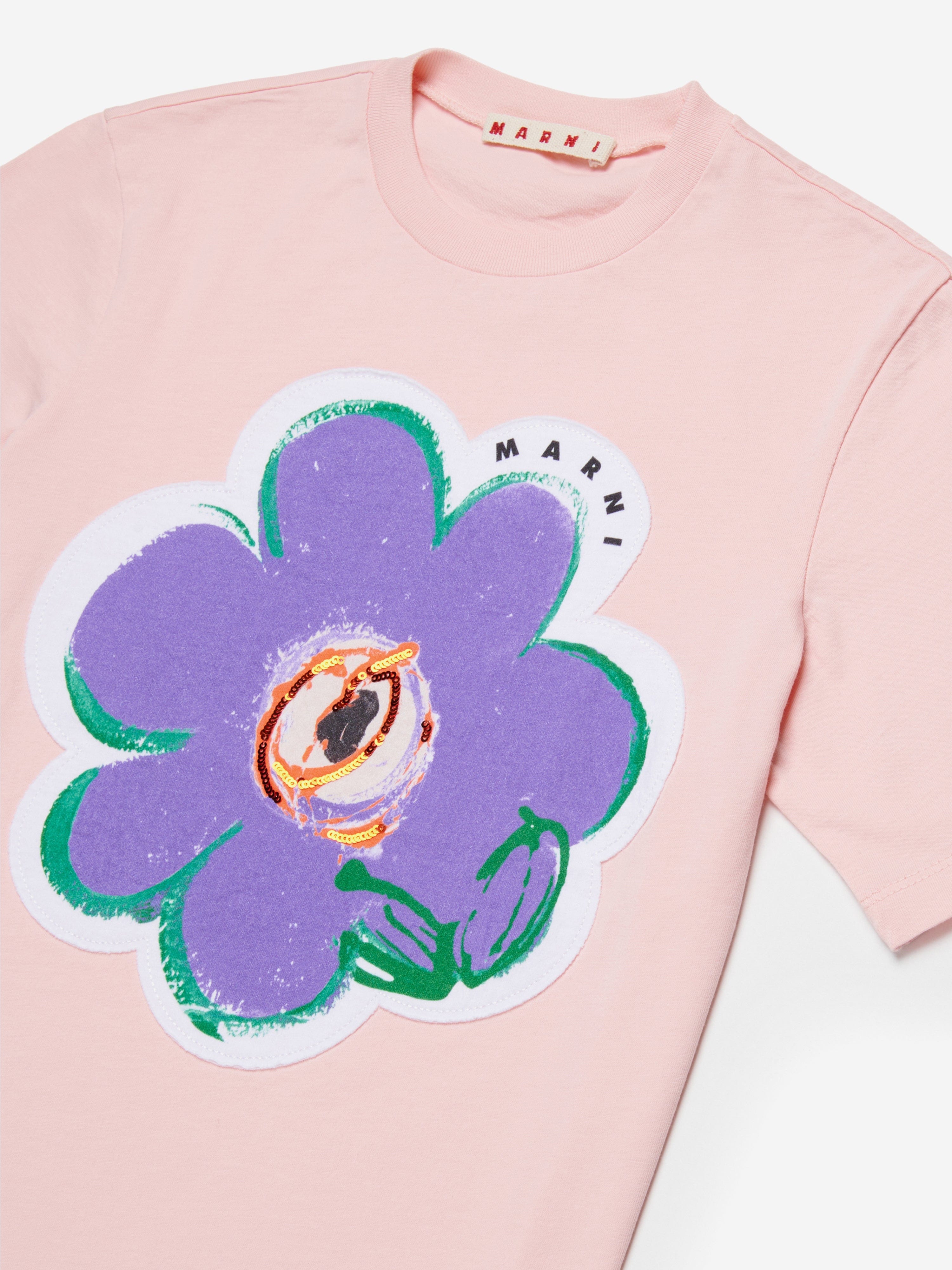 MARNI Girls Flower Print T-Shirt in Pink | Childsplay Clothing